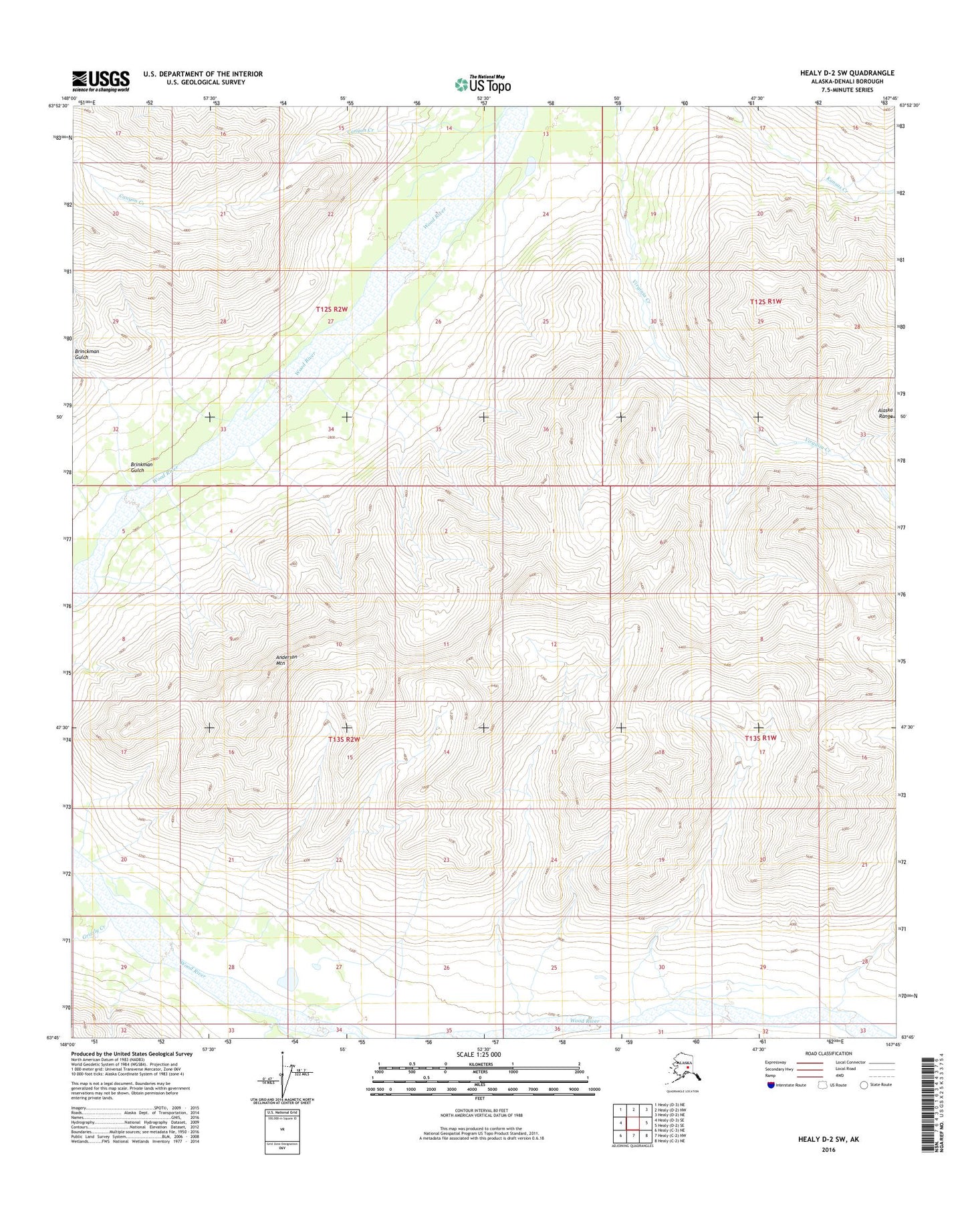 Healy D-2 SW Alaska US Topo Map Image