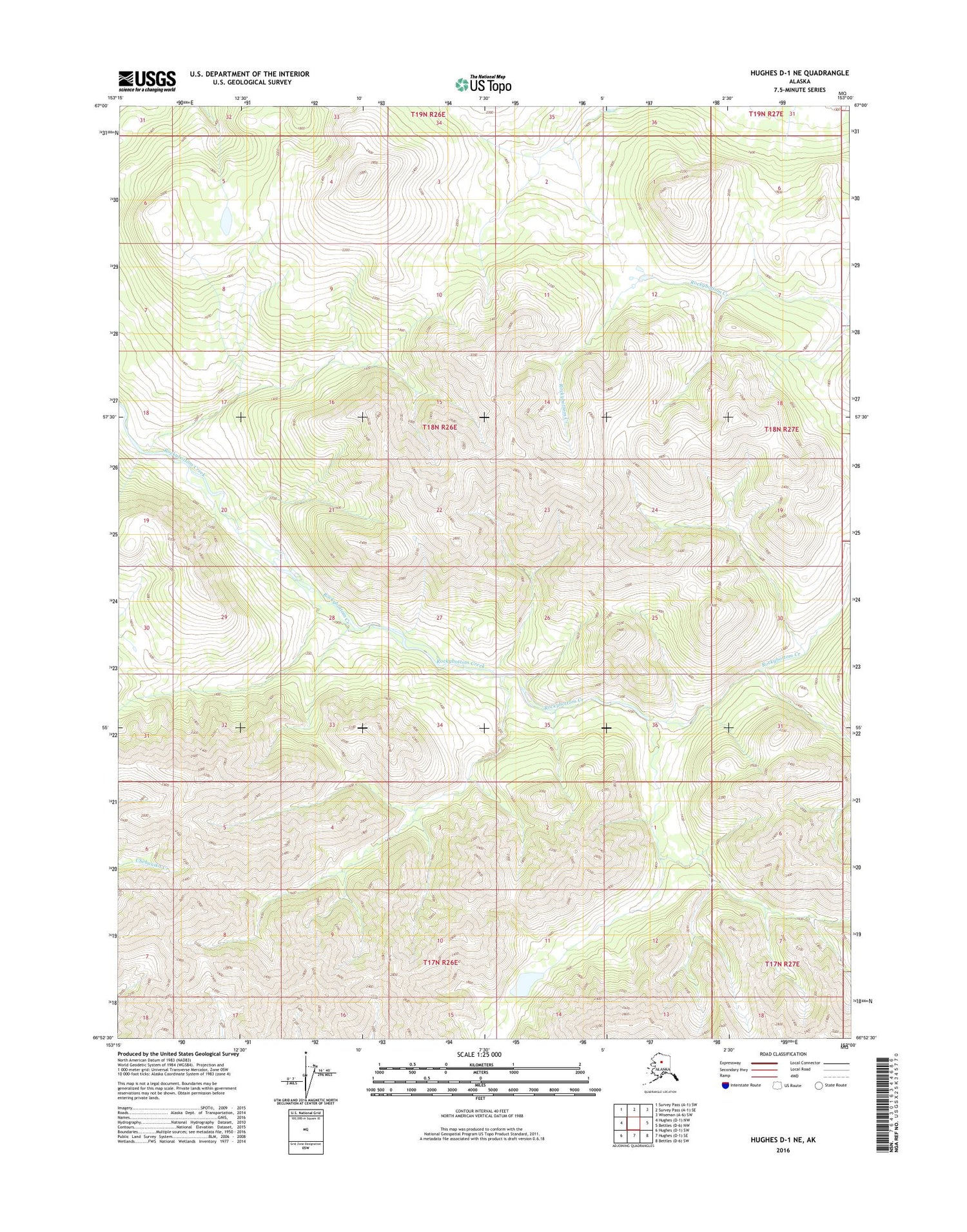 Hughes D-1 NE Alaska US Topo Map Image