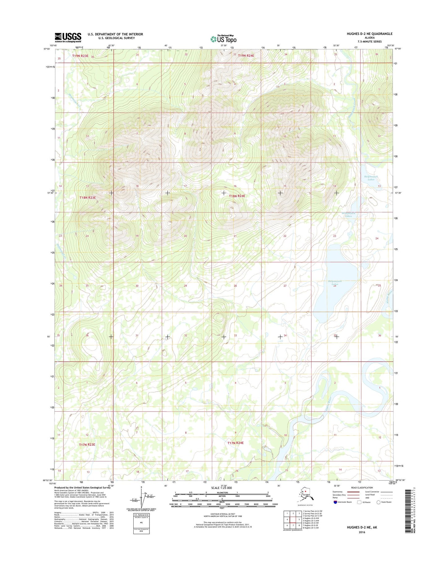 Hughes D-2 NE Alaska US Topo Map Image