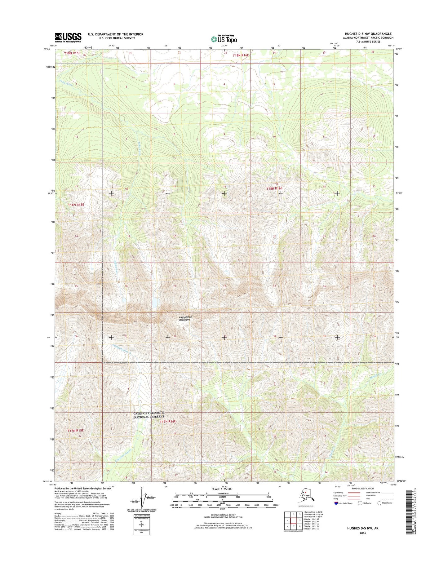 Hughes D-5 NW Alaska US Topo Map Image
