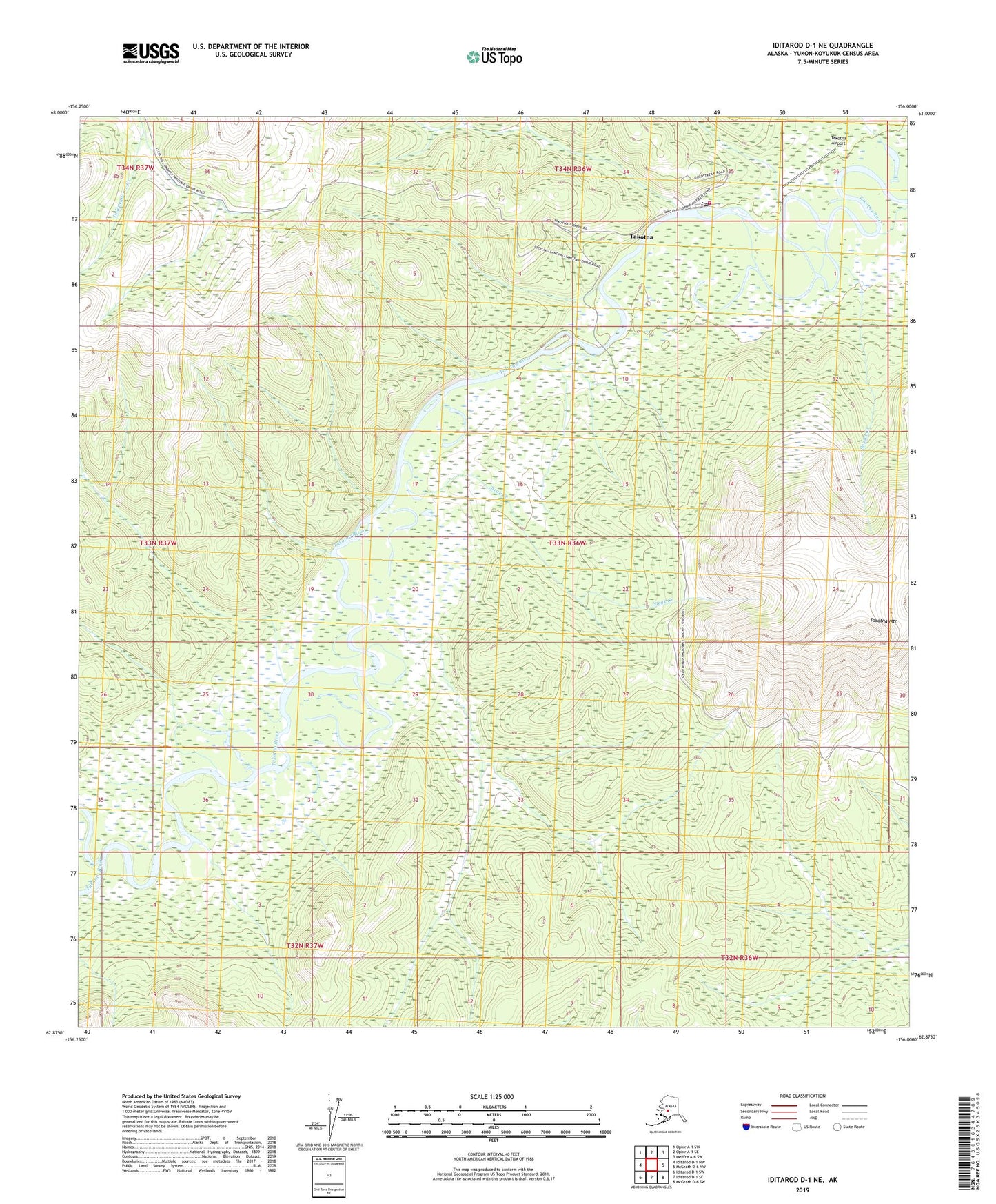 Iditarod D-1 NE Alaska US Topo Map Image