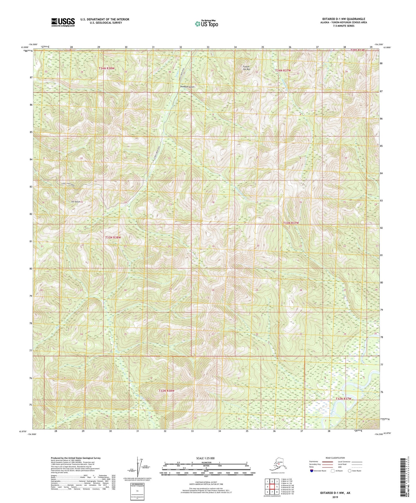 Iditarod D-1 NW Alaska US Topo Map Image