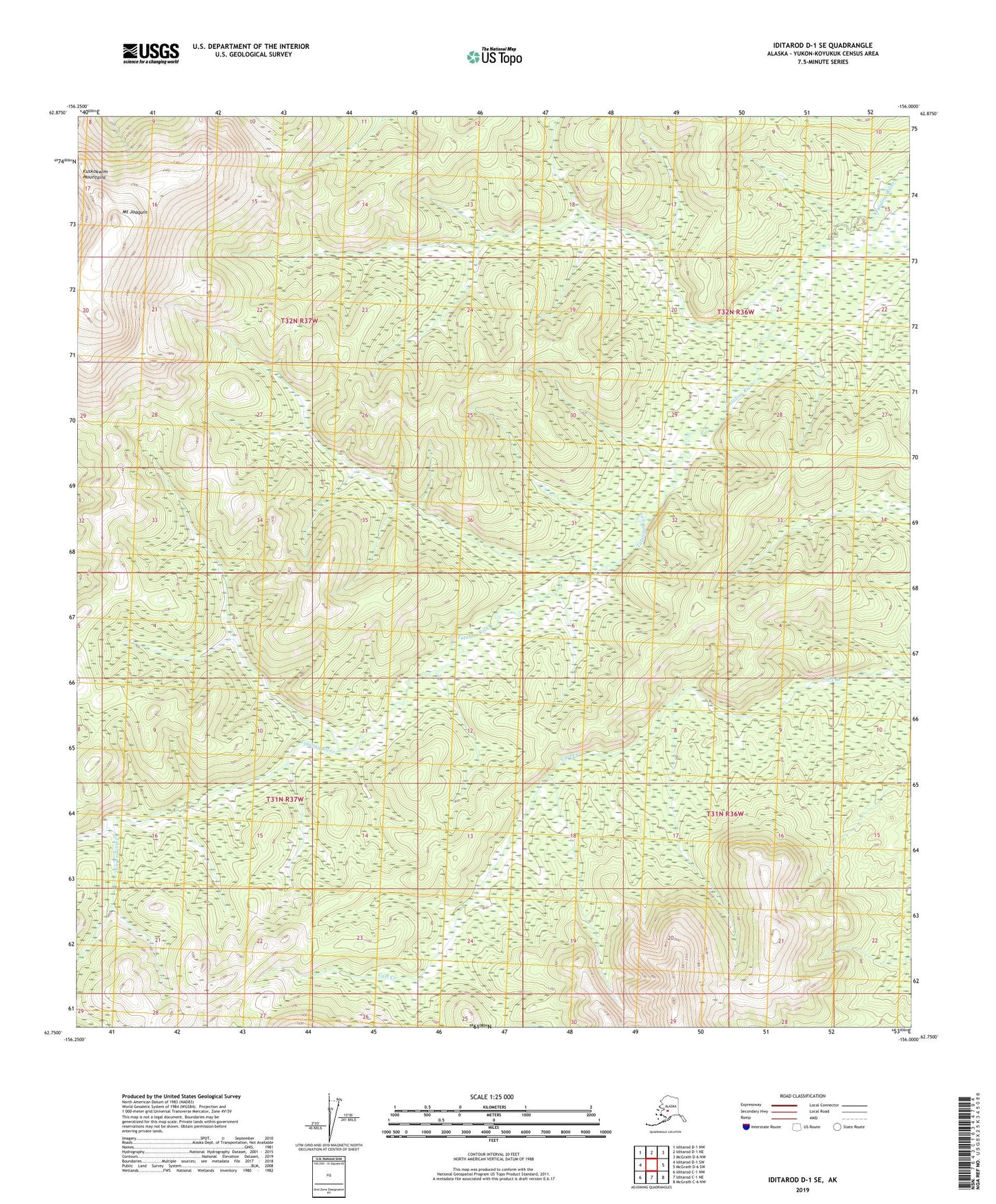 Iditarod D-1 SE Alaska US Topo Map Image