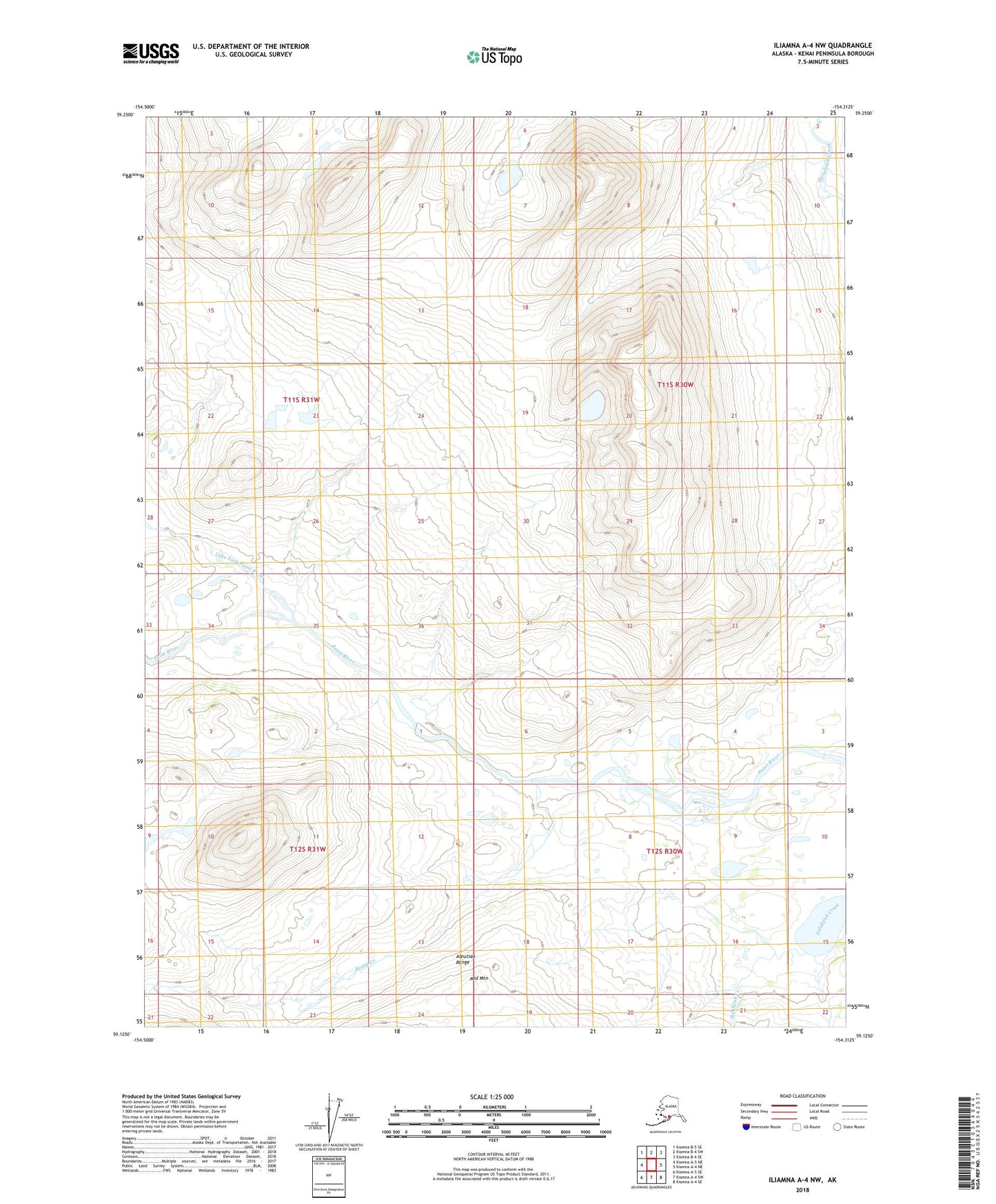 Iliamna A-4 NW Alaska US Topo Map Image