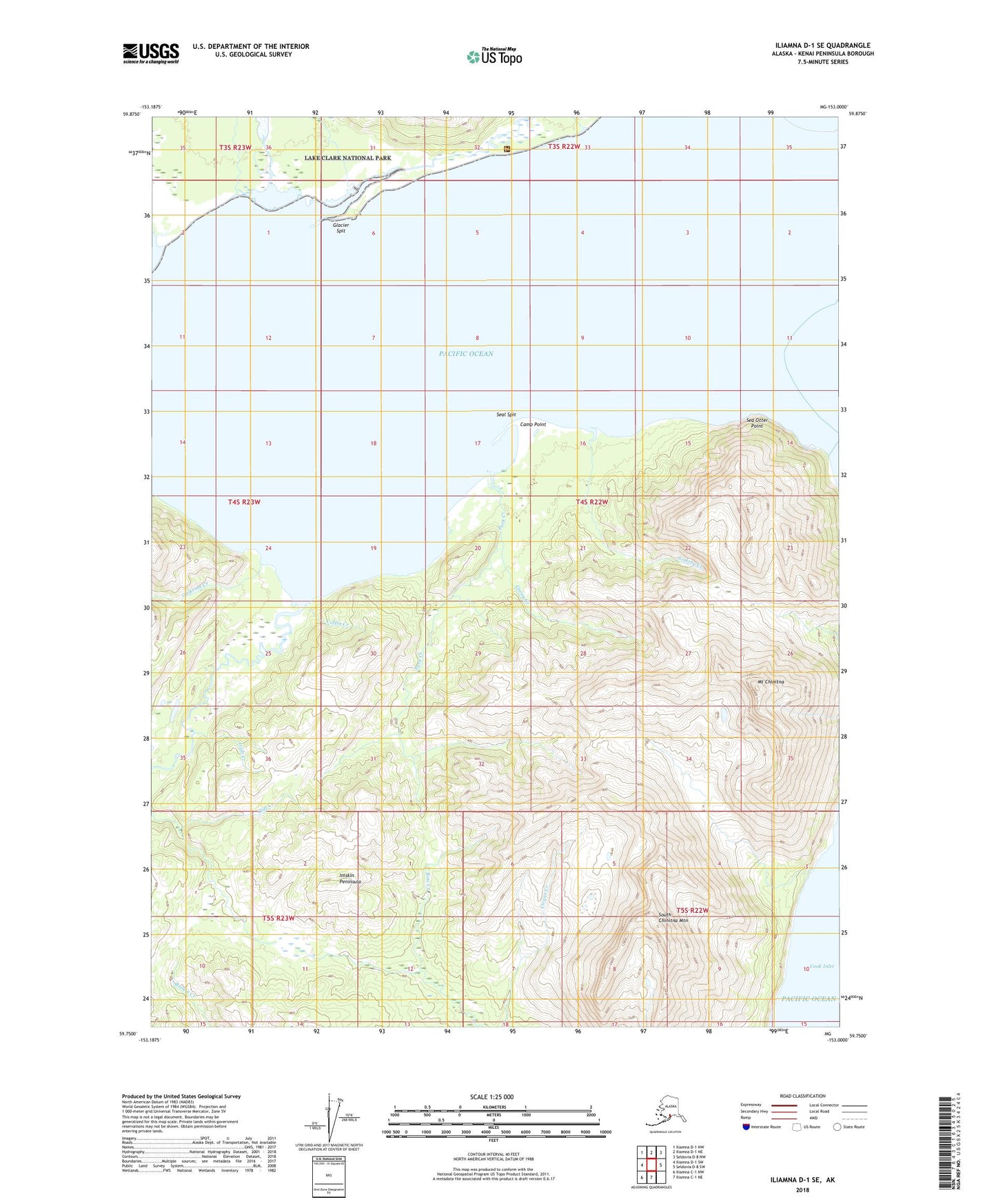 Iliamna D-1 SE Alaska US Topo Map Image