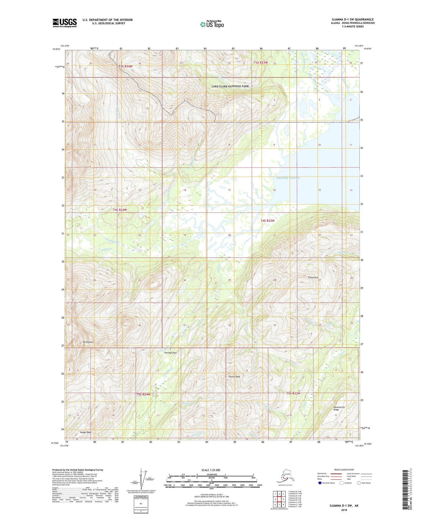Iliamna D-1 SW Alaska US Topo Map Image