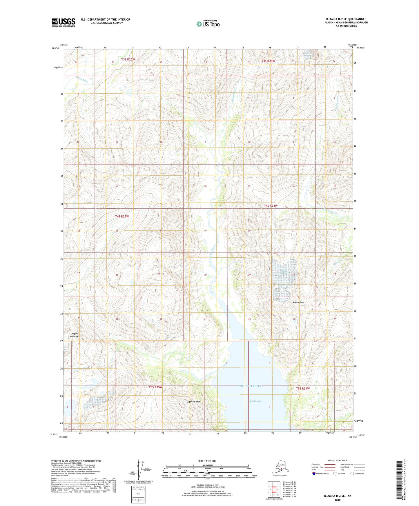 Iliamna D-2 SE Alaska US Topo Map Image