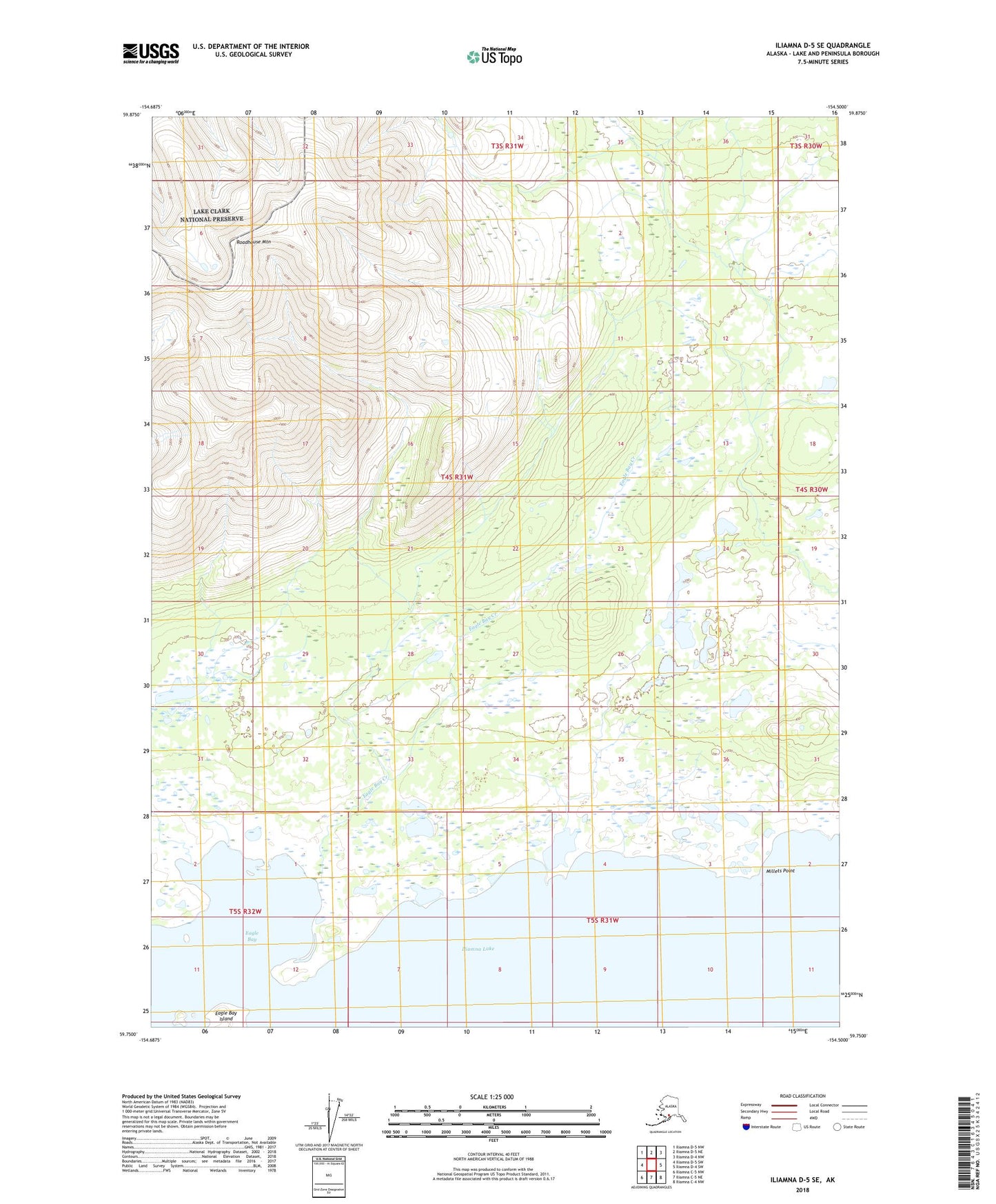 Iliamna D-5 SE Alaska US Topo Map Image