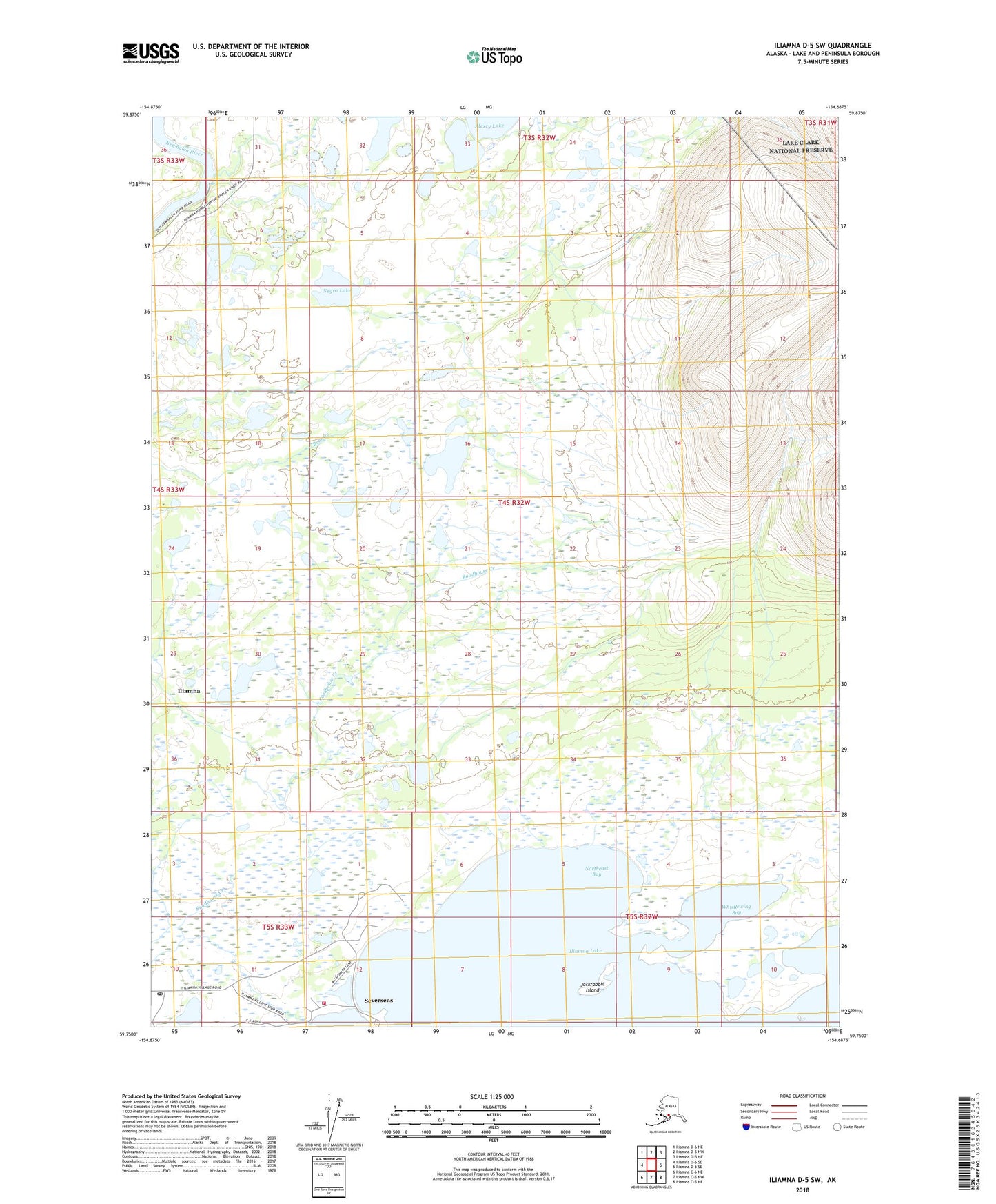 Iliamna D-5 SW Alaska US Topo Map Image