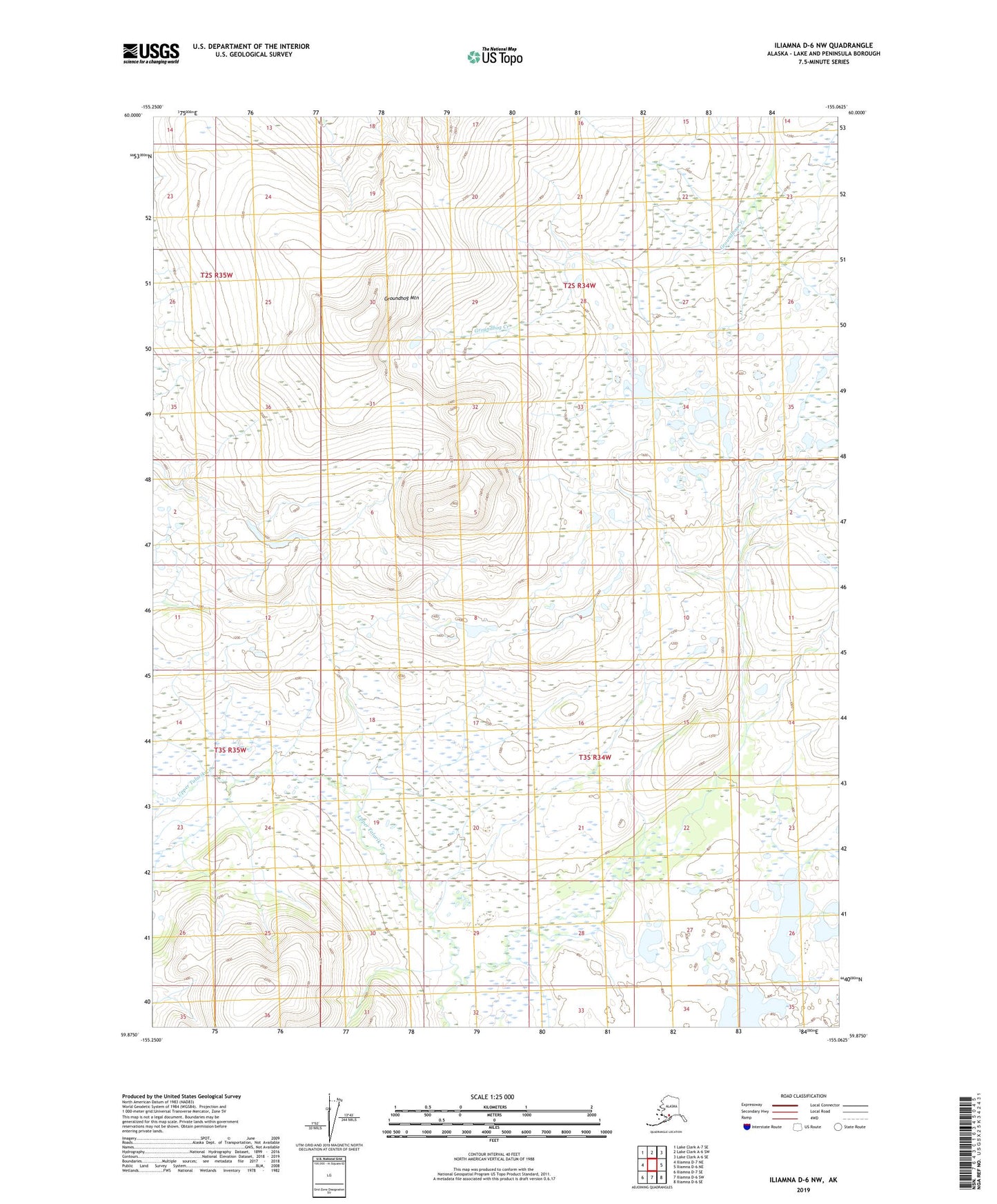 Iliamna D-6 NW Alaska US Topo Map Image