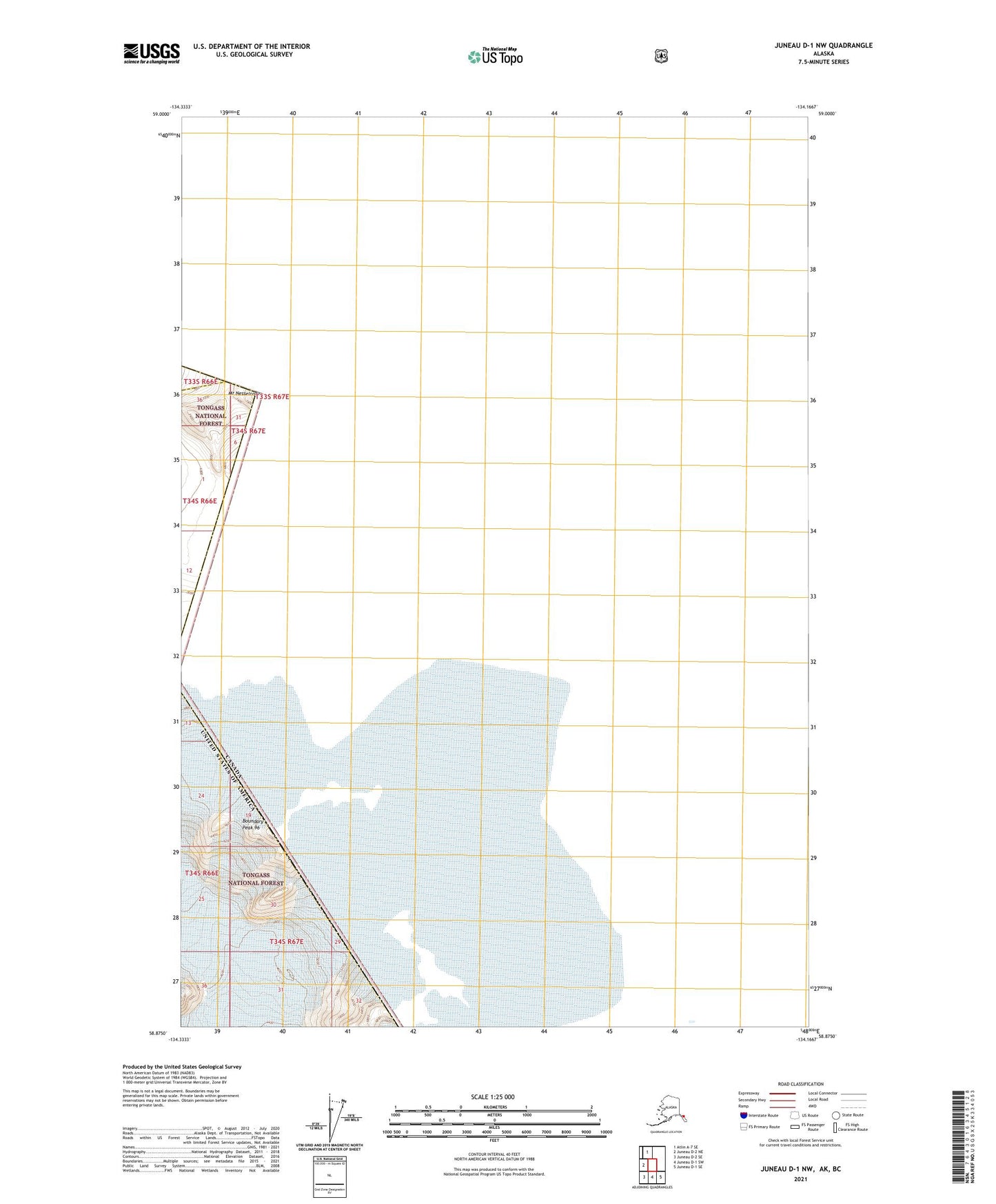 Juneau D-1 NW Alaska US Topo Map Image