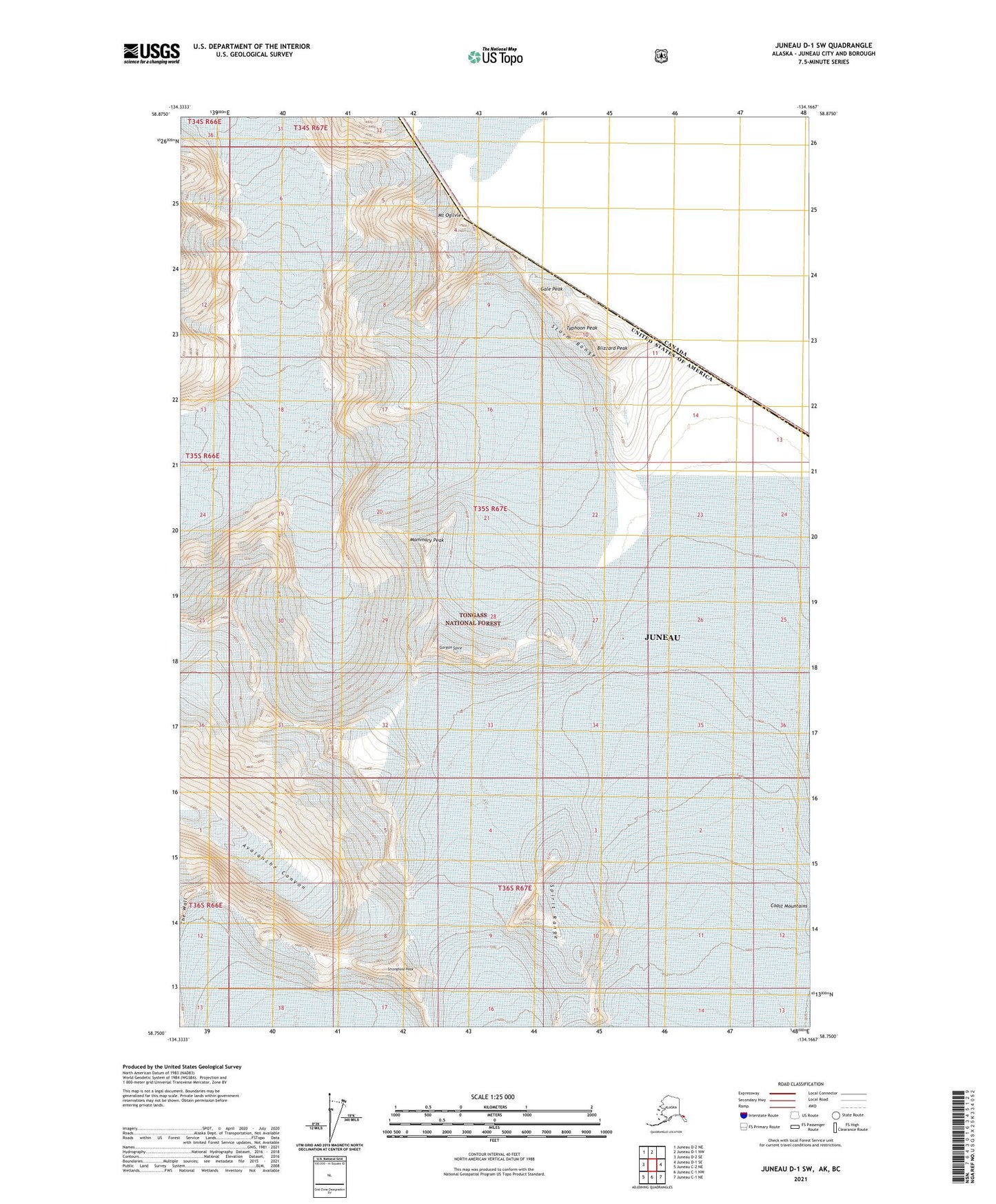 Juneau D-1 SW Alaska US Topo Map Image