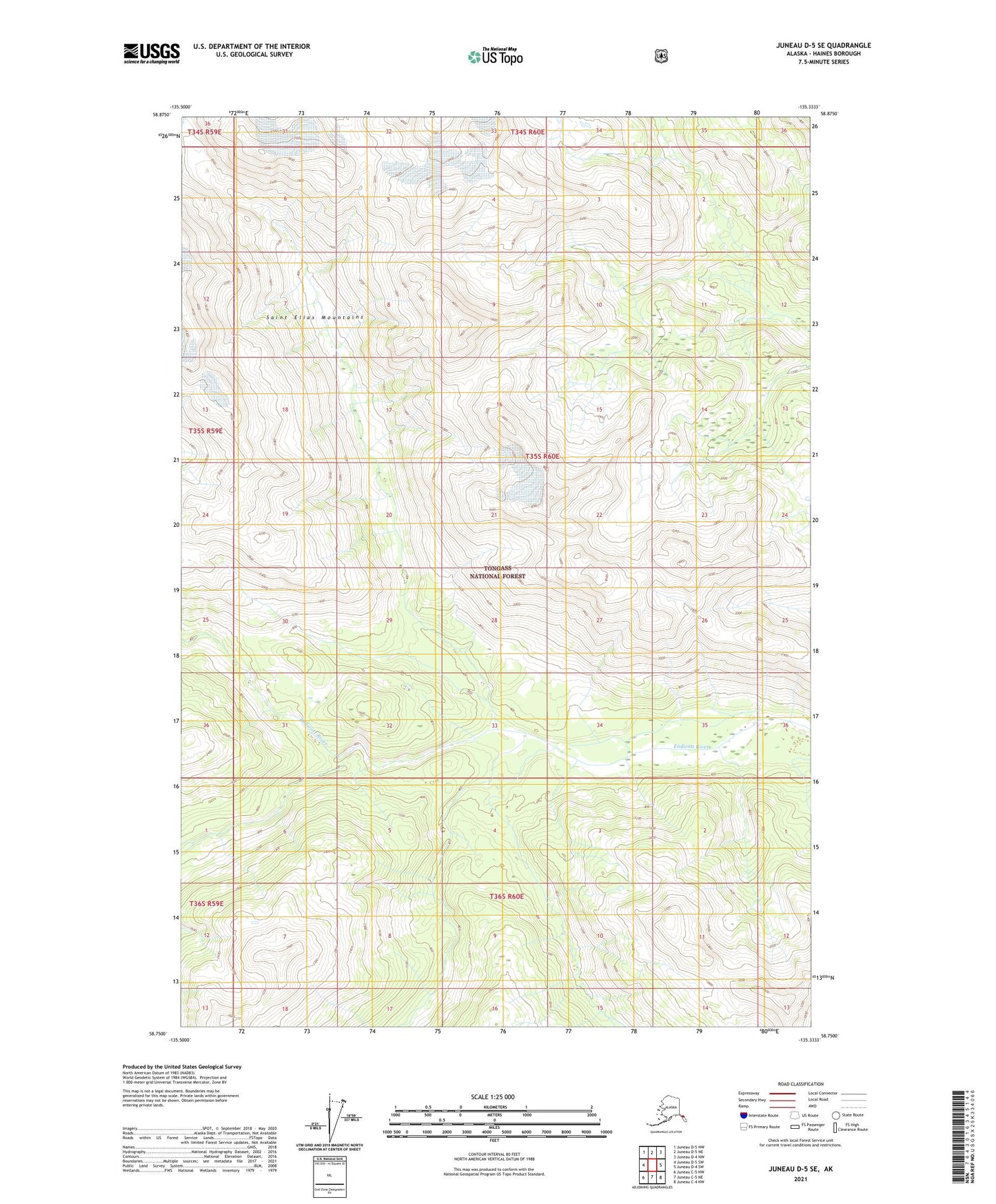 Juneau D-5 SE Alaska US Topo Map Image