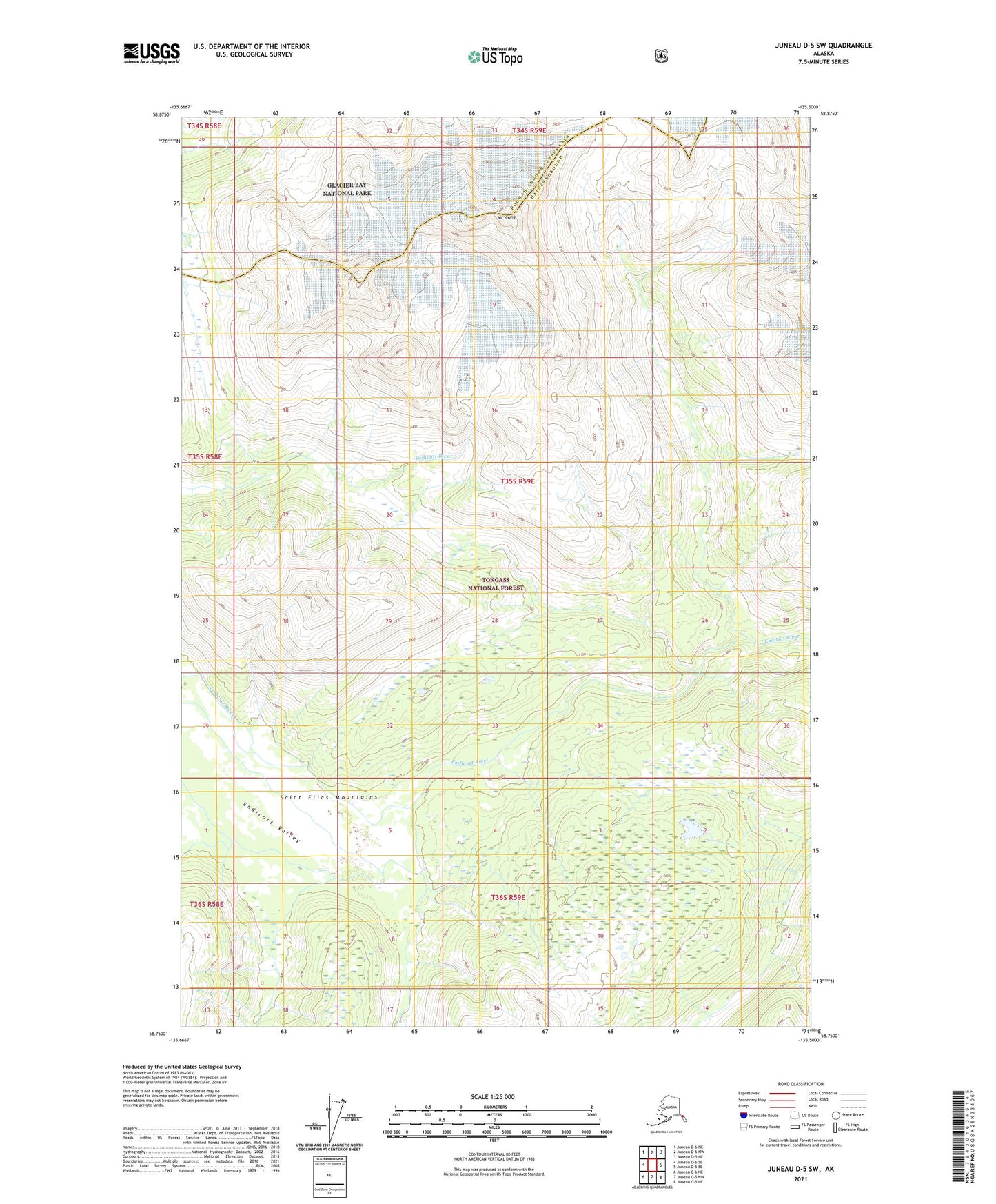 Juneau D-5 SW Alaska US Topo Map Image