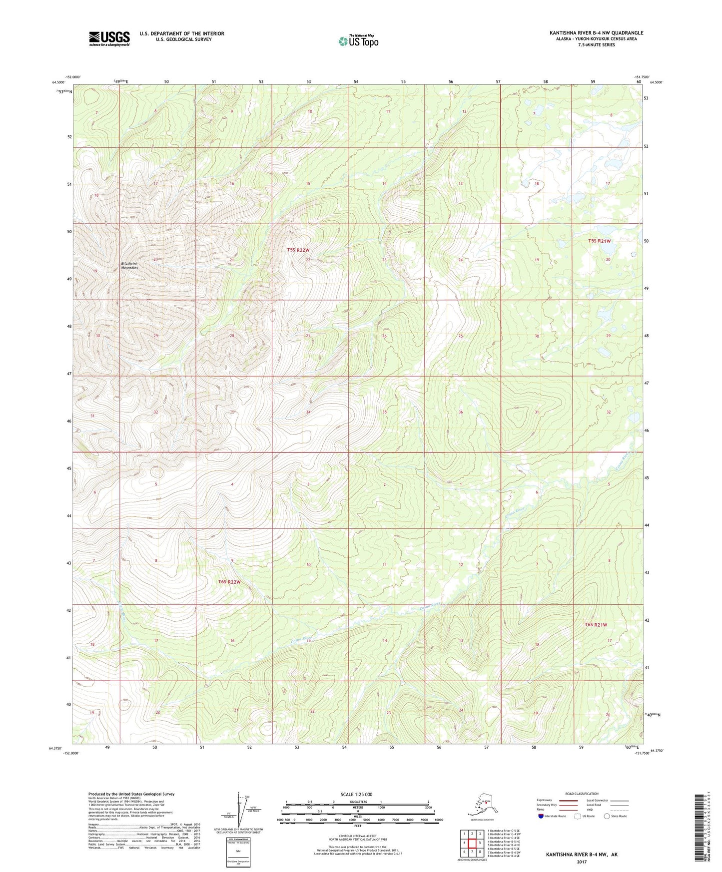 Kantishna River B-4 NW Alaska US Topo Map Image