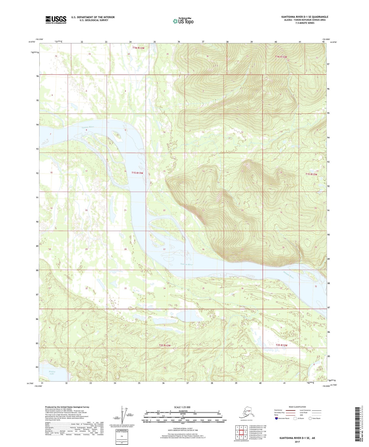 Kantishna River D-1 SE Alaska US Topo Map Image