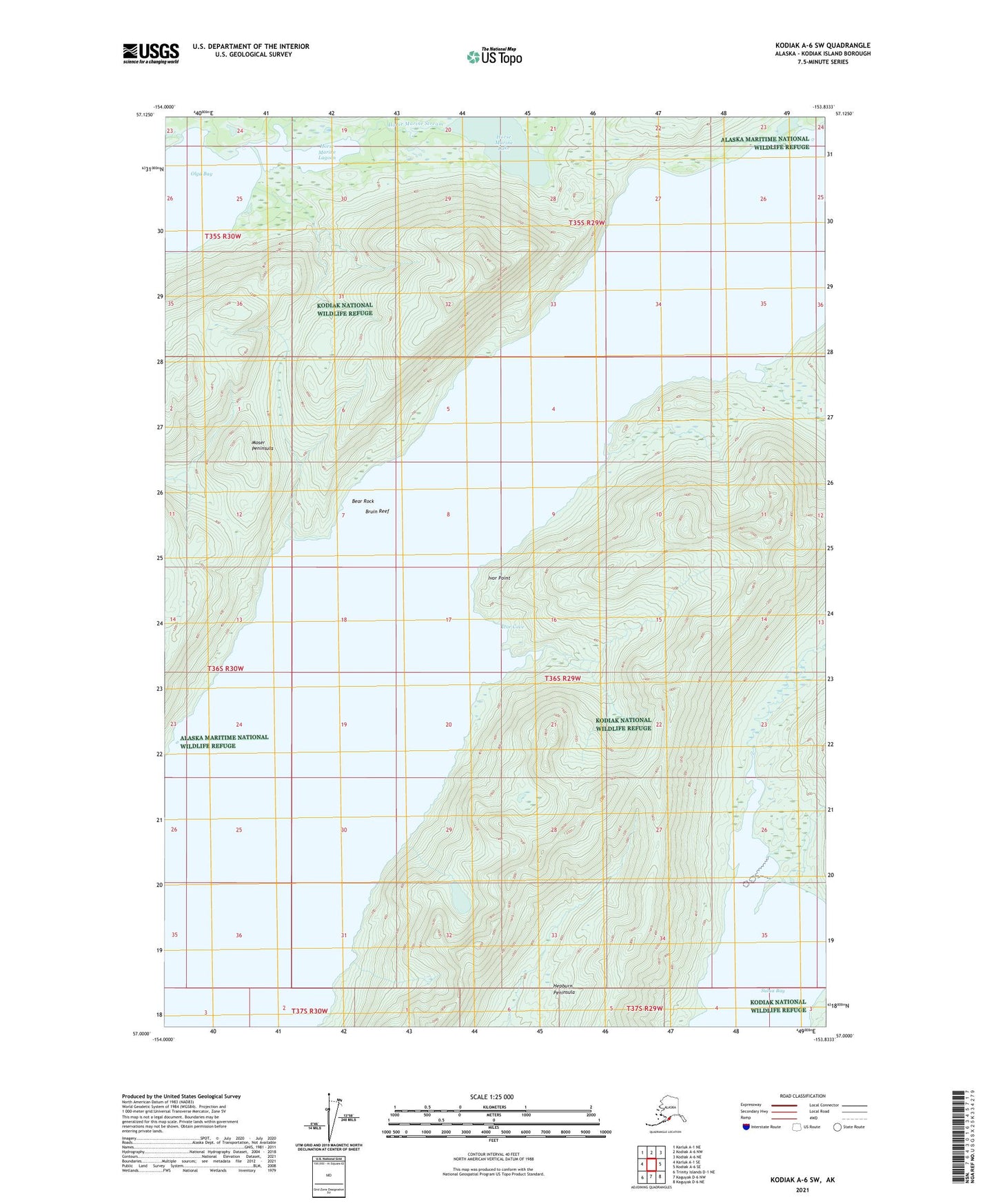 Kodiak A-6 SW Alaska US Topo Map Image