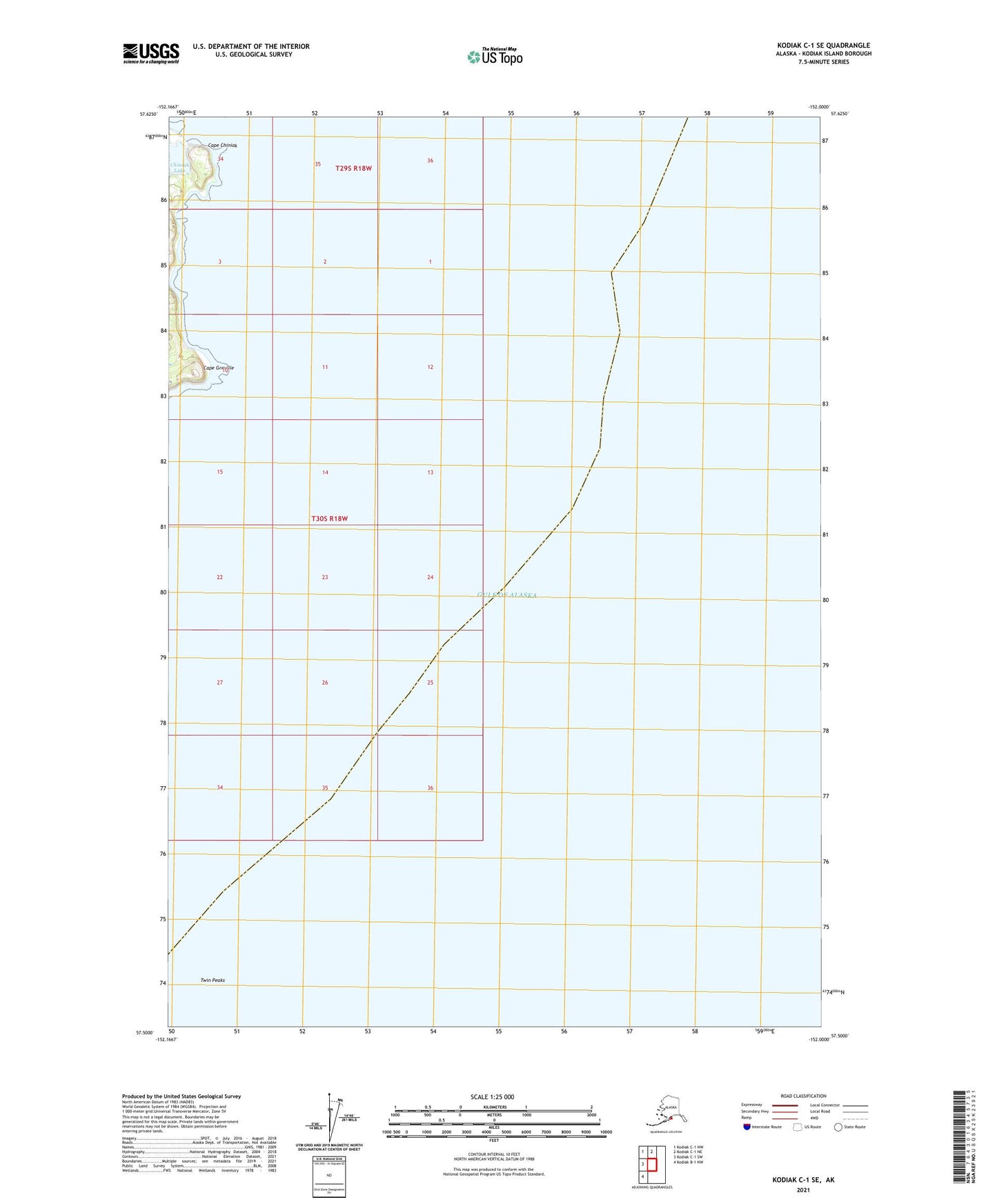 Kodiak C-1 SE Alaska US Topo Map Image