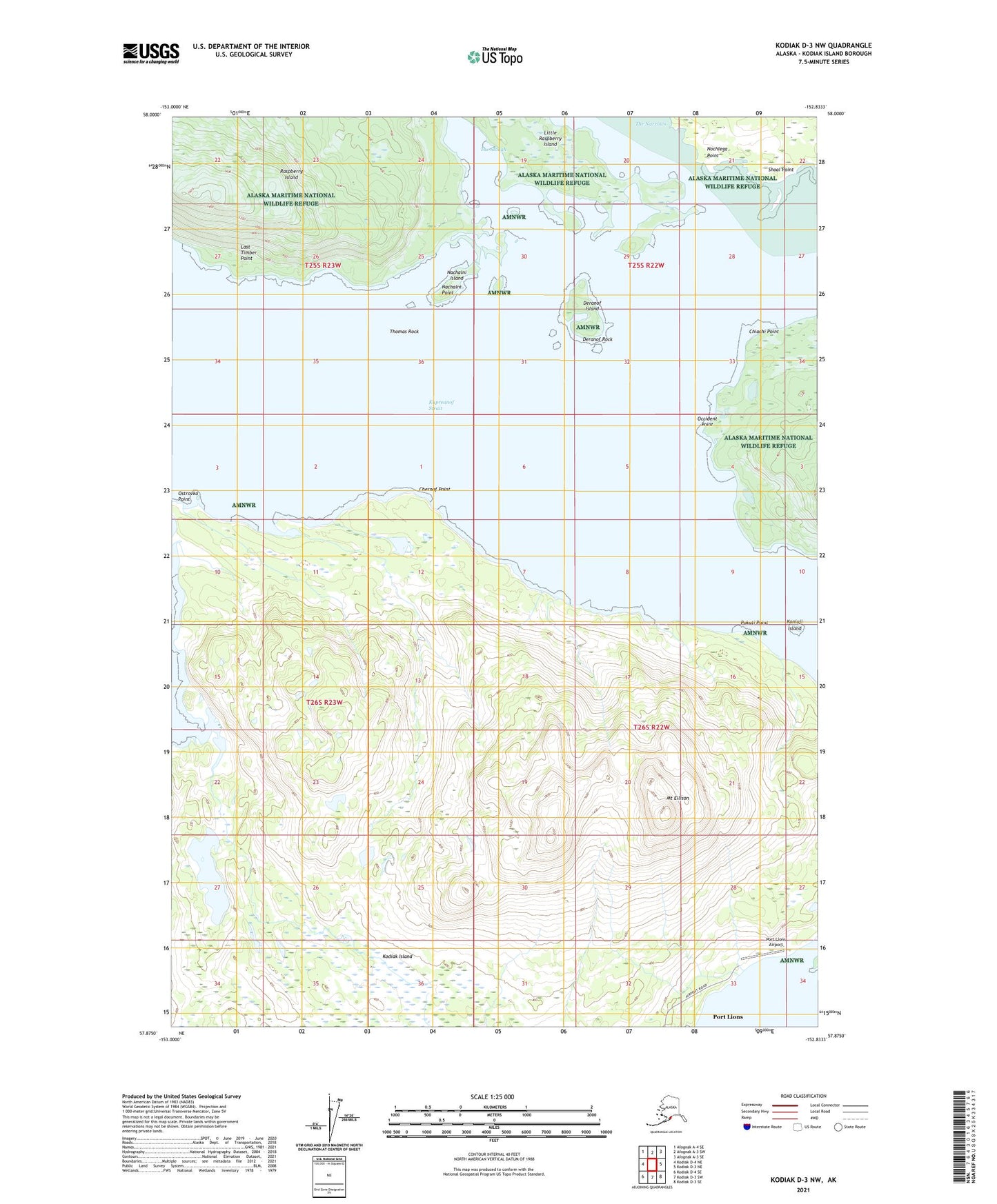 Kodiak D-3 NW Alaska US Topo Map Image