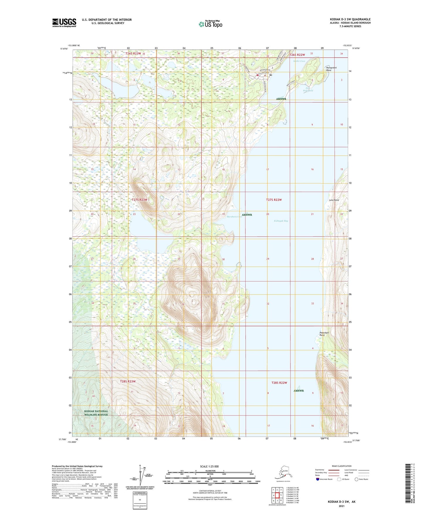 Kodiak D-3 SW Alaska US Topo Map Image
