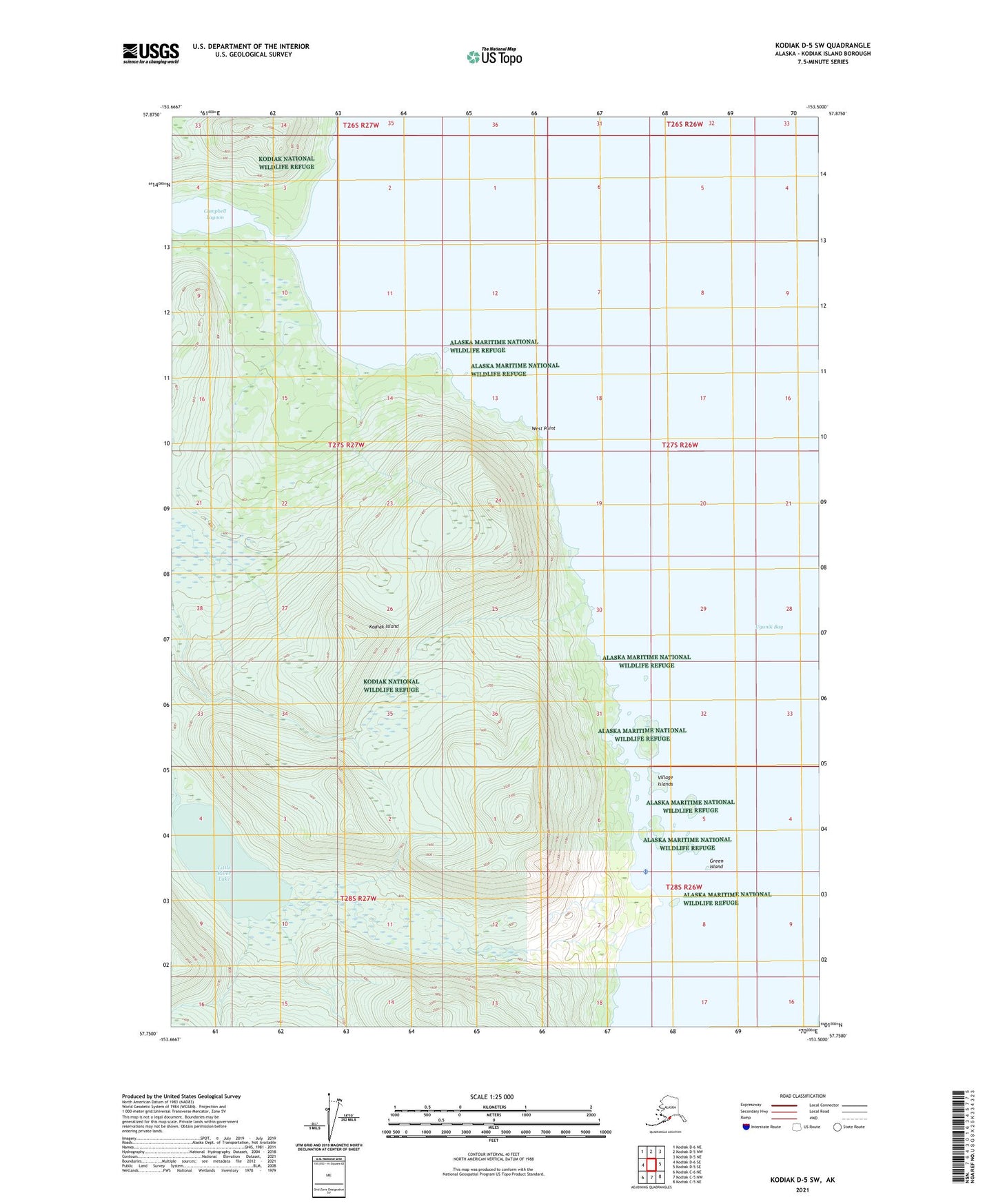 Kodiak D-5 SW Alaska US Topo Map Image