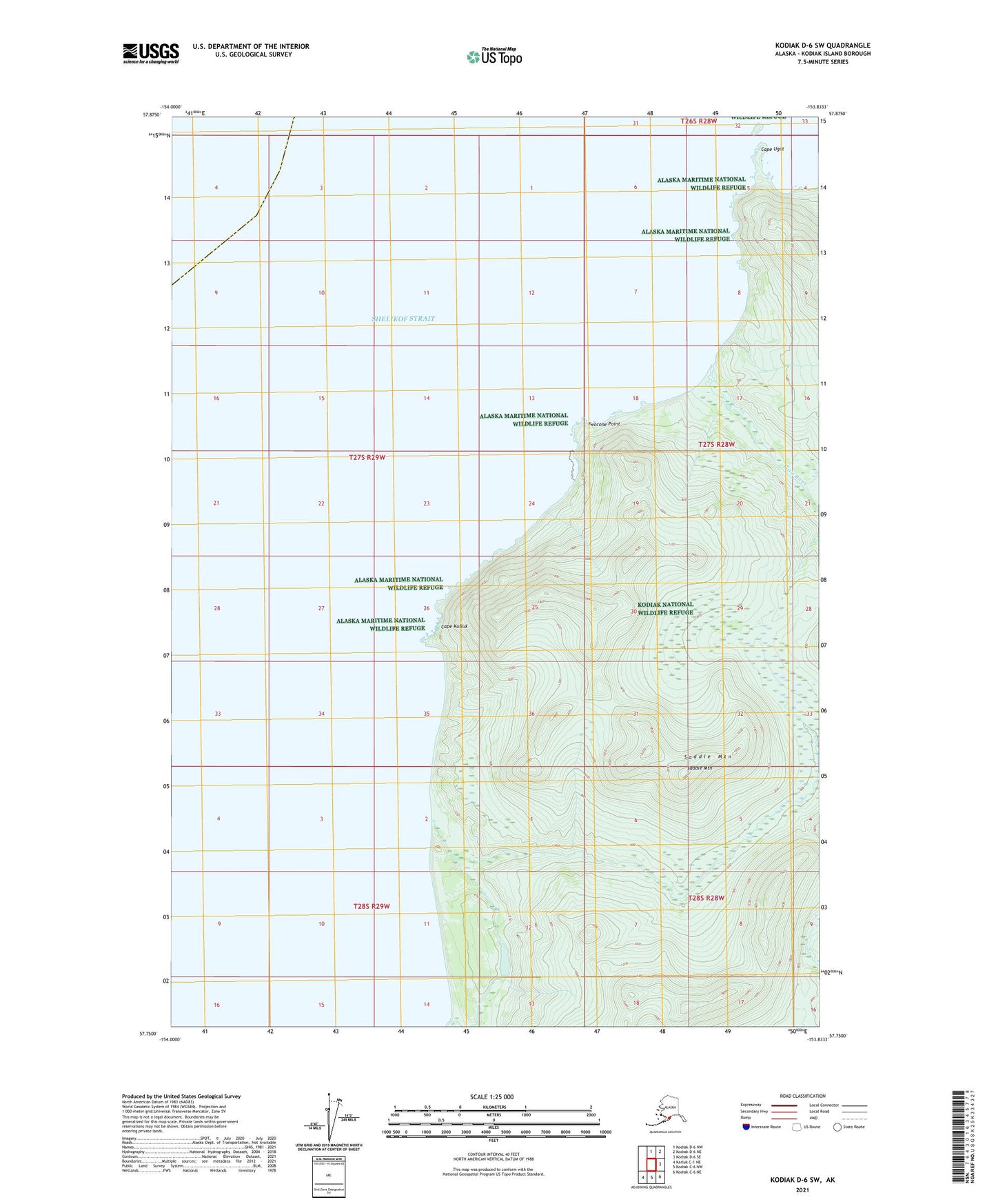Kodiak D-6 SW Alaska US Topo Map Image