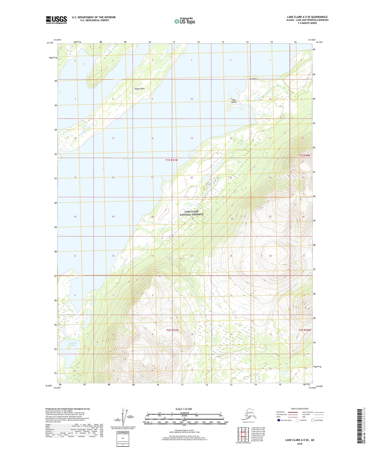 Lake Clark A-5 SE Alaska US Topo Map Image