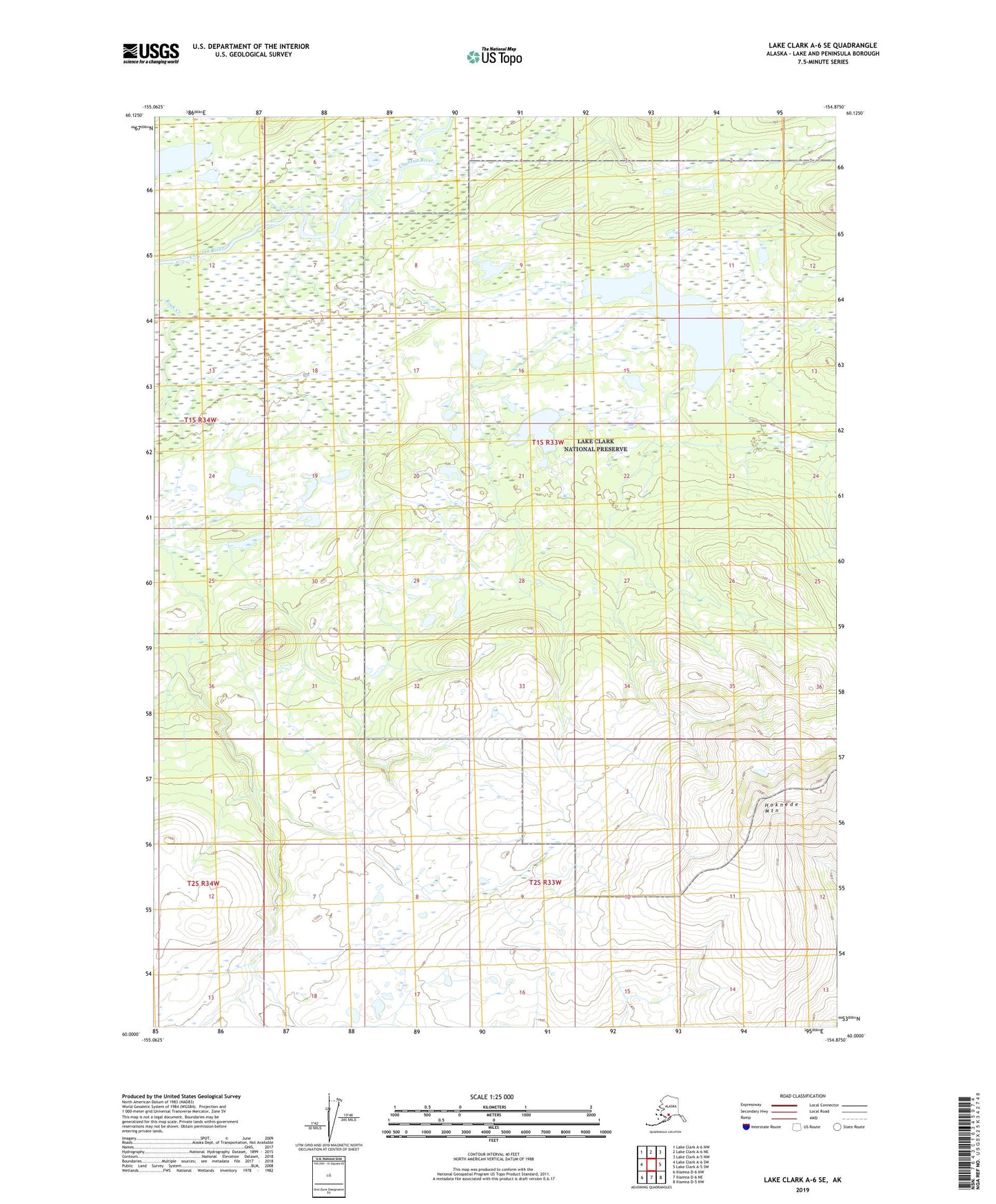 Lake Clark A-6 SE Alaska US Topo Map Image