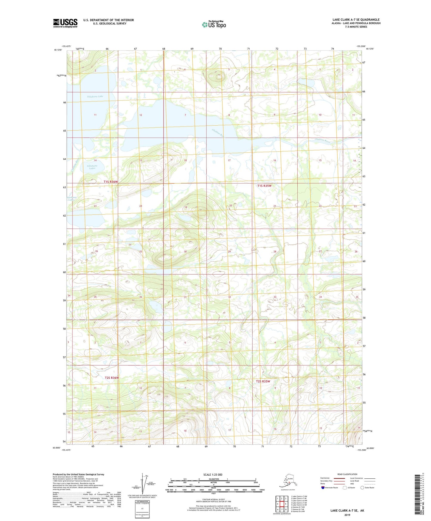 Lake Clark A-7 SE Alaska US Topo Map Image
