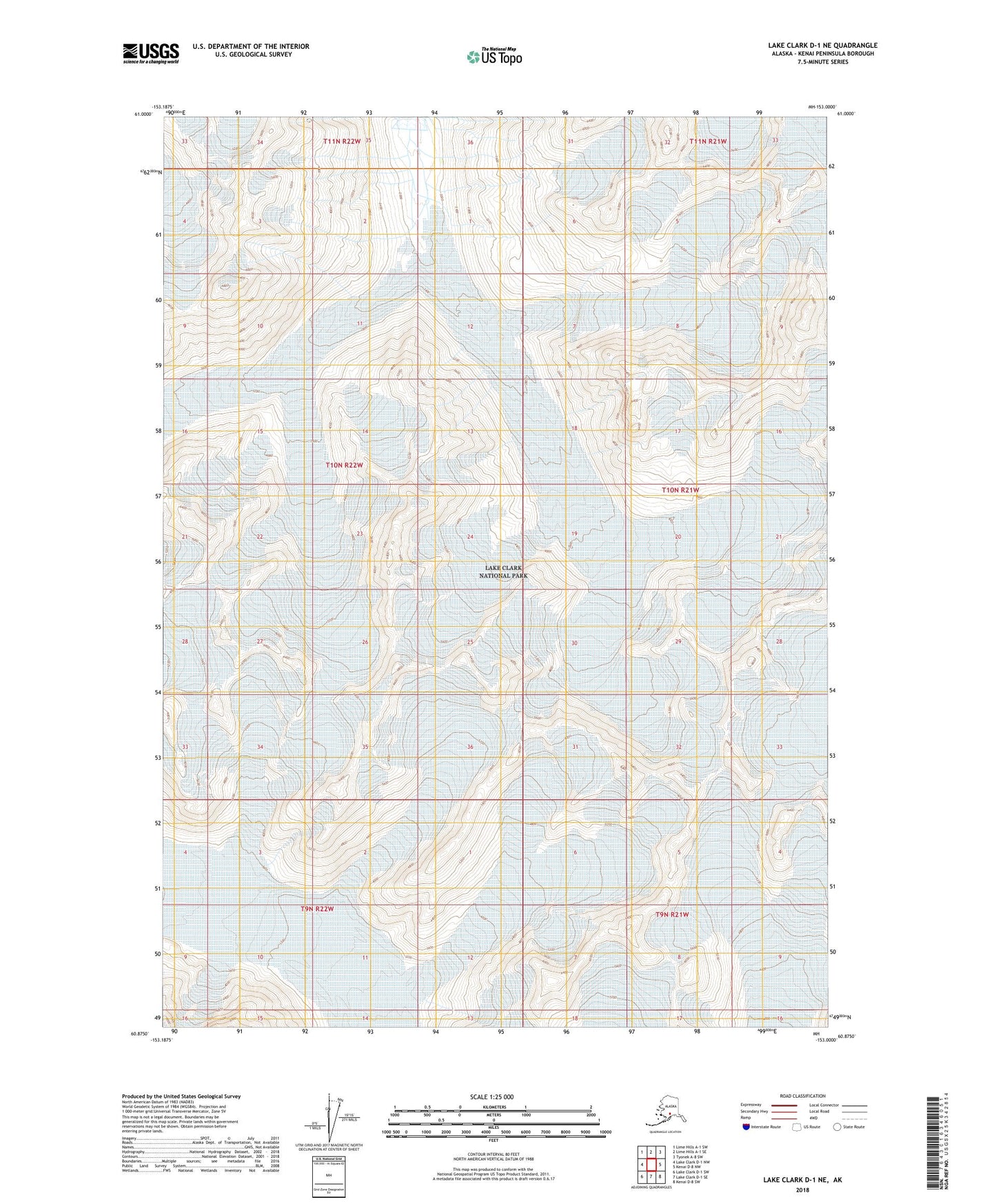 Lake Clark D-1 NE Alaska US Topo Map Image