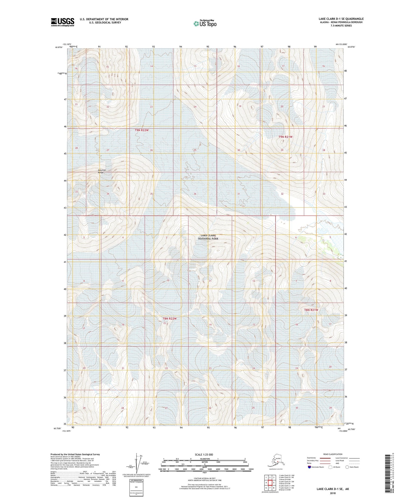 Lake Clark D-1 SE Alaska US Topo Map Image