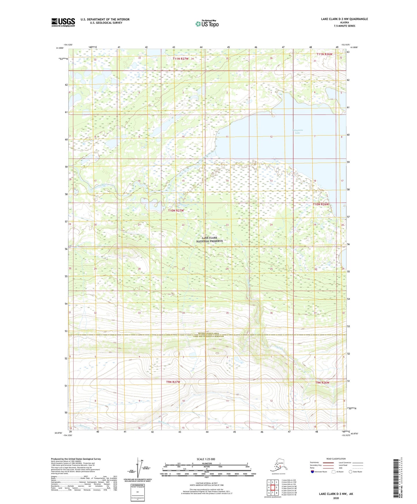 Lake Clark D-3 NW Alaska US Topo Map Image