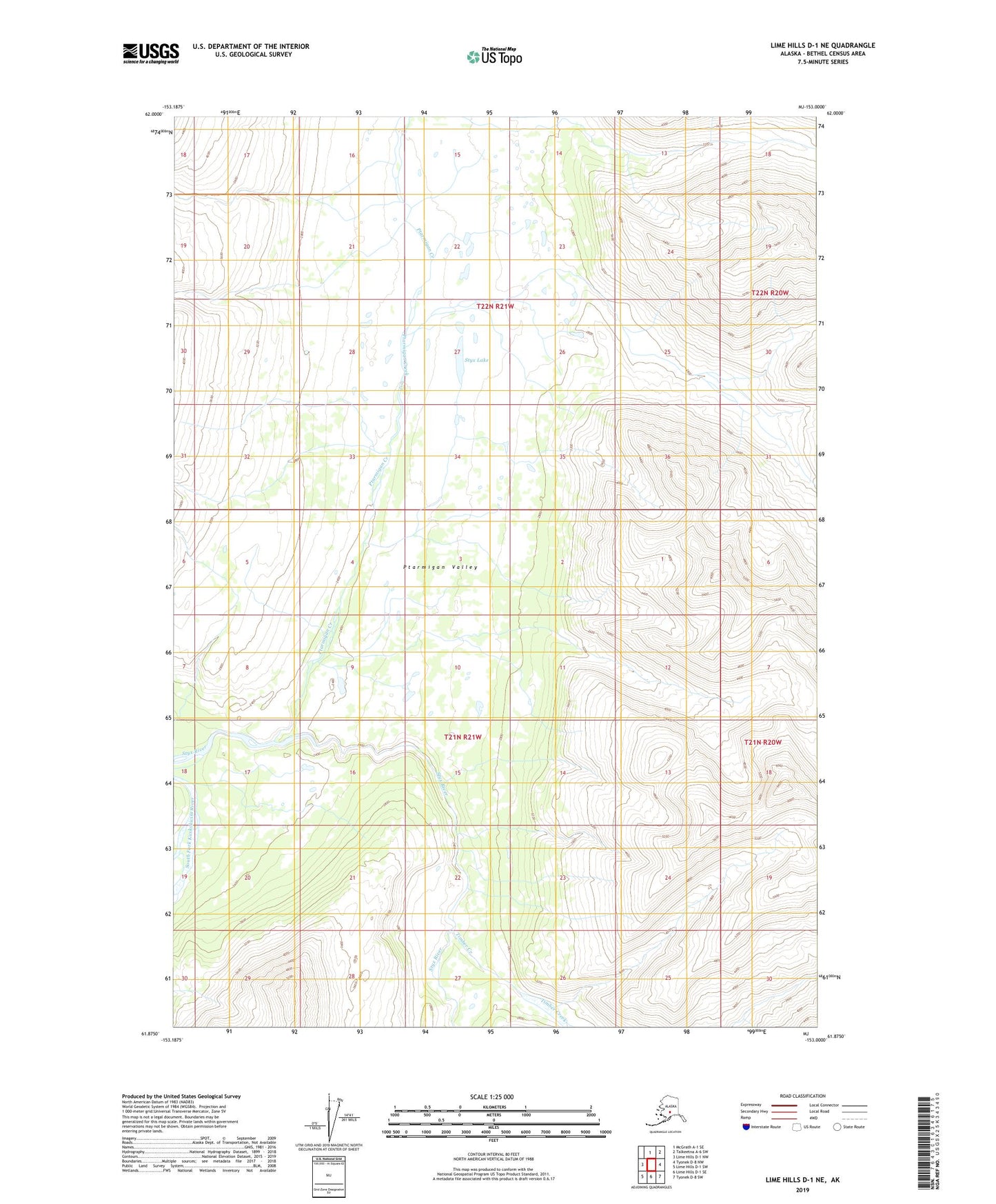 Lime Hills D-1 NE Alaska US Topo Map Image