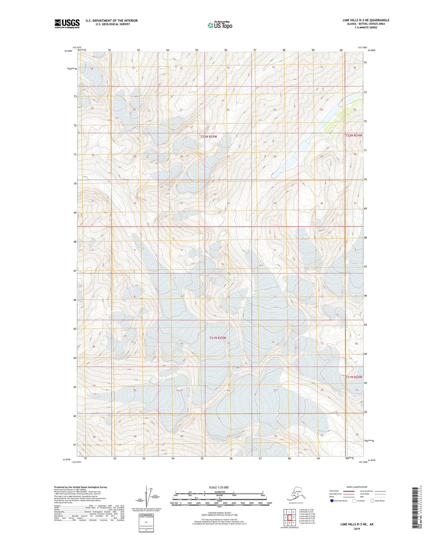 Lime Hills D-3 NE Alaska US Topo Map Image