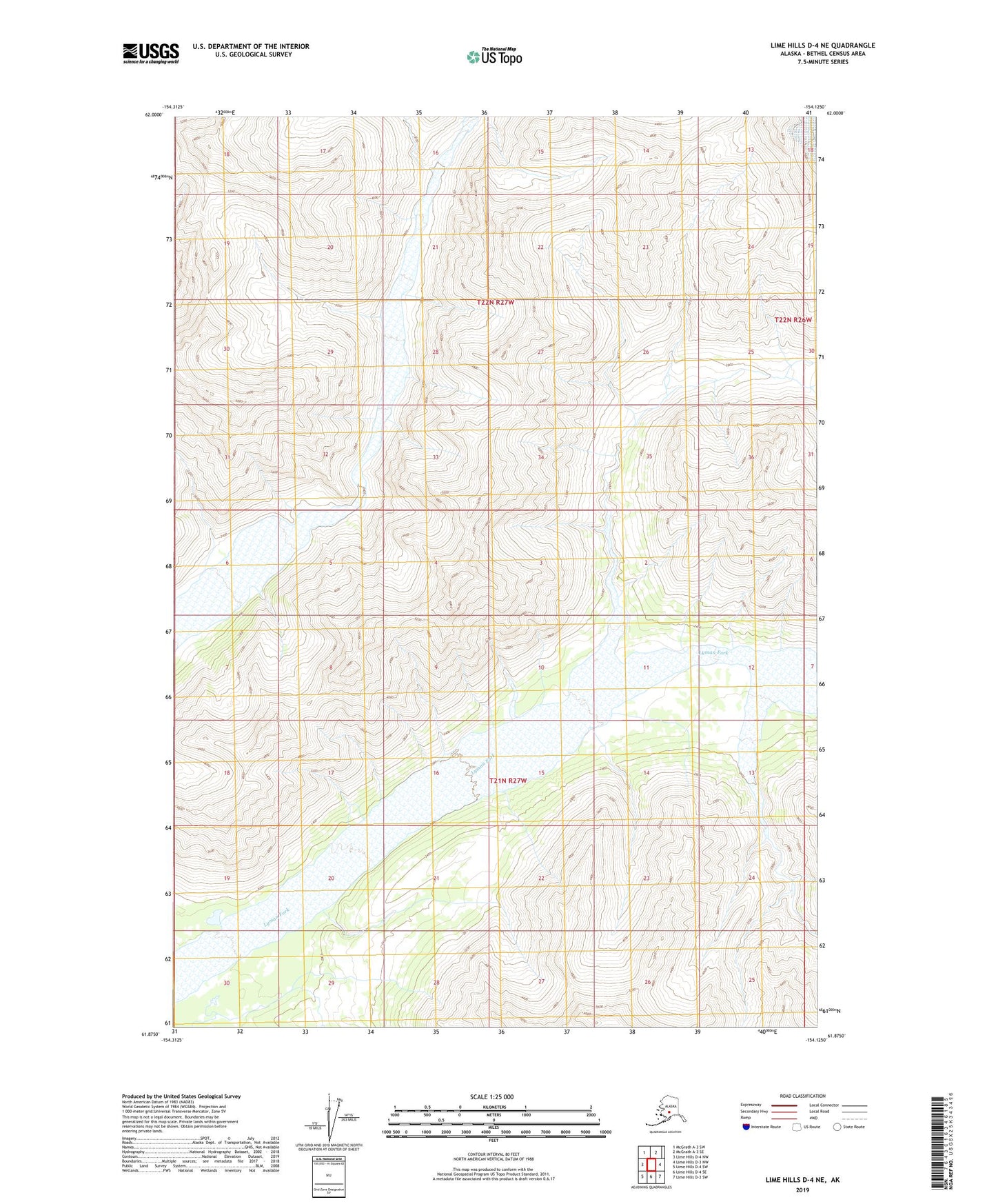 Lime Hills D-4 NE Alaska US Topo Map Image