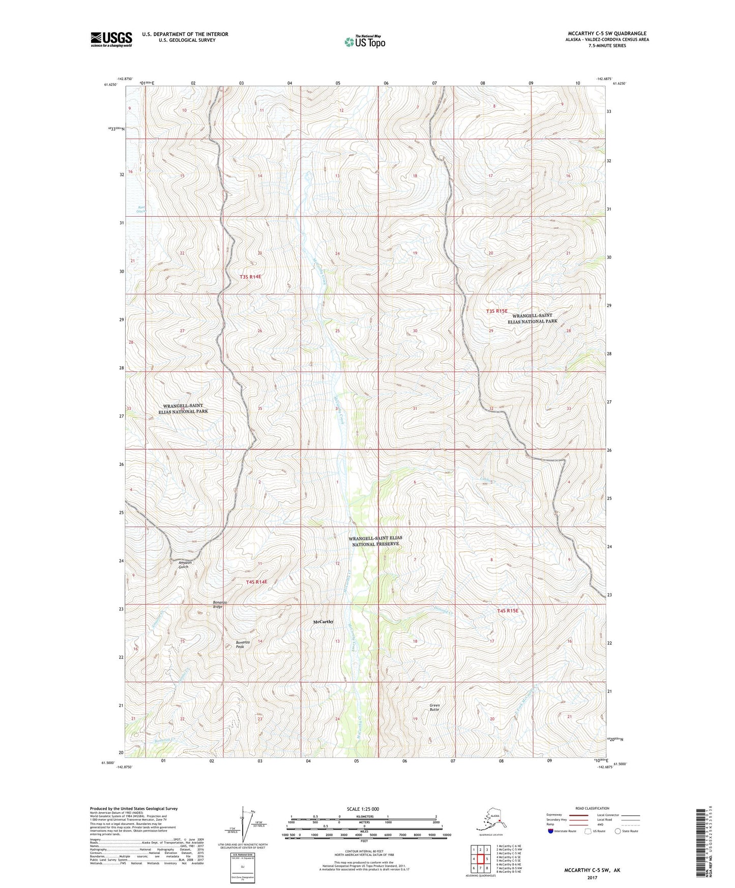 McCarthy C-5 SW Alaska US Topo Map Image