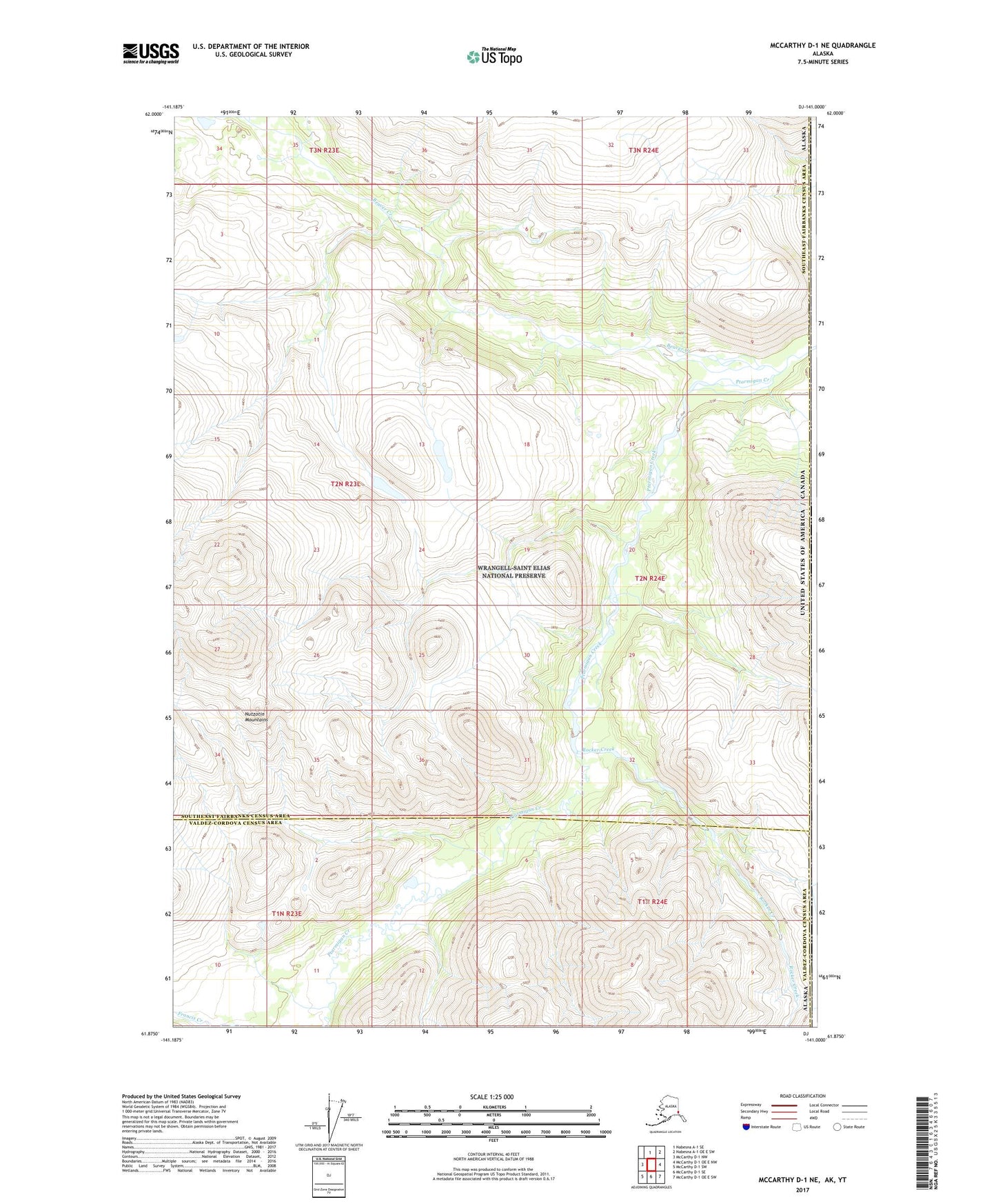McCarthy D-1 NE Alaska US Topo Map Image