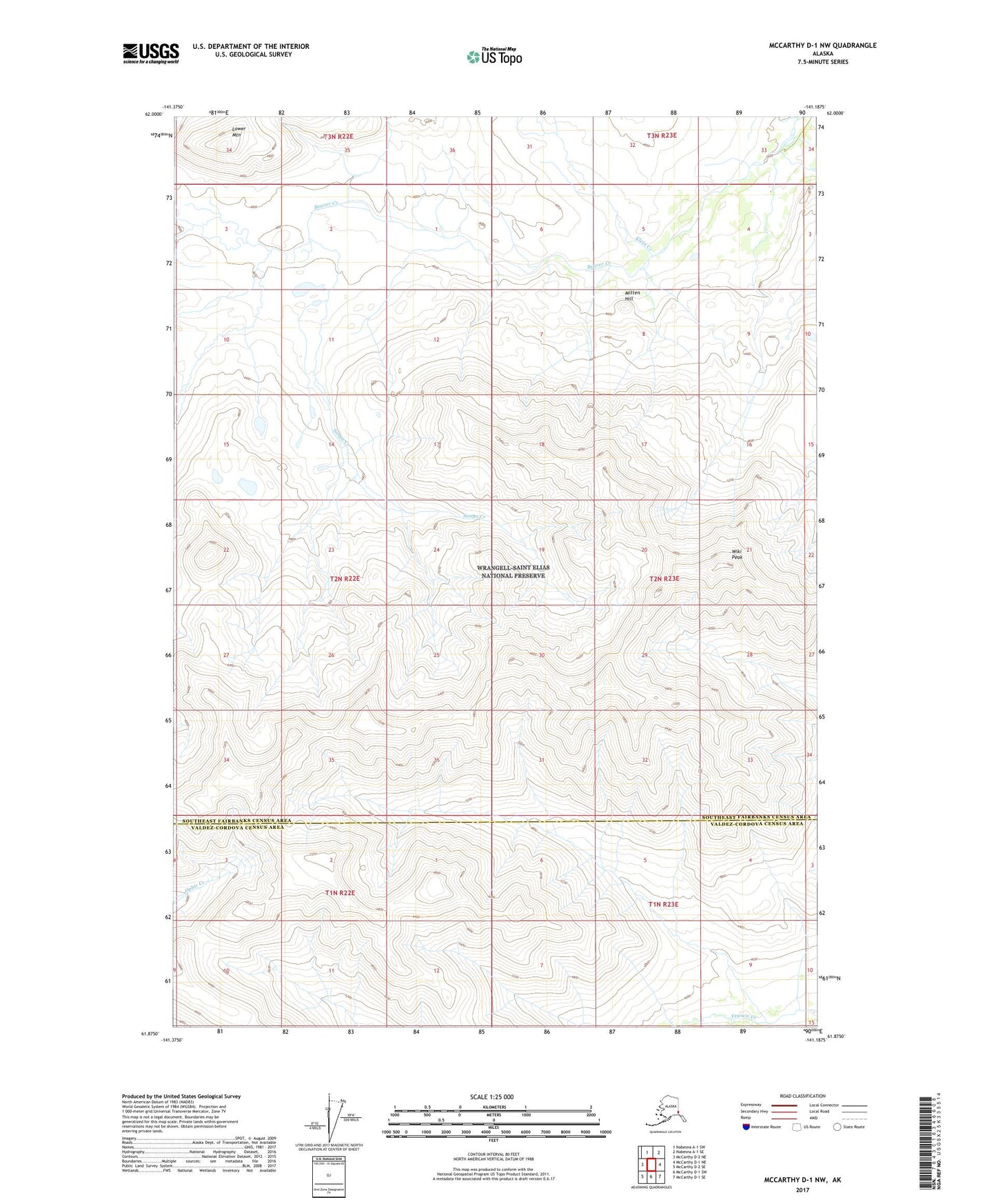 McCarthy D-1 NW Alaska US Topo Map Image