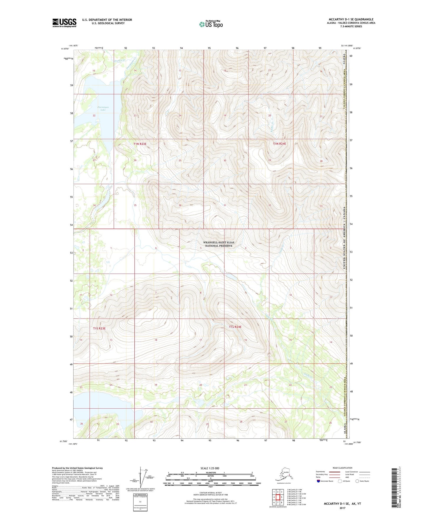 McCarthy D-1 SE Alaska US Topo Map Image