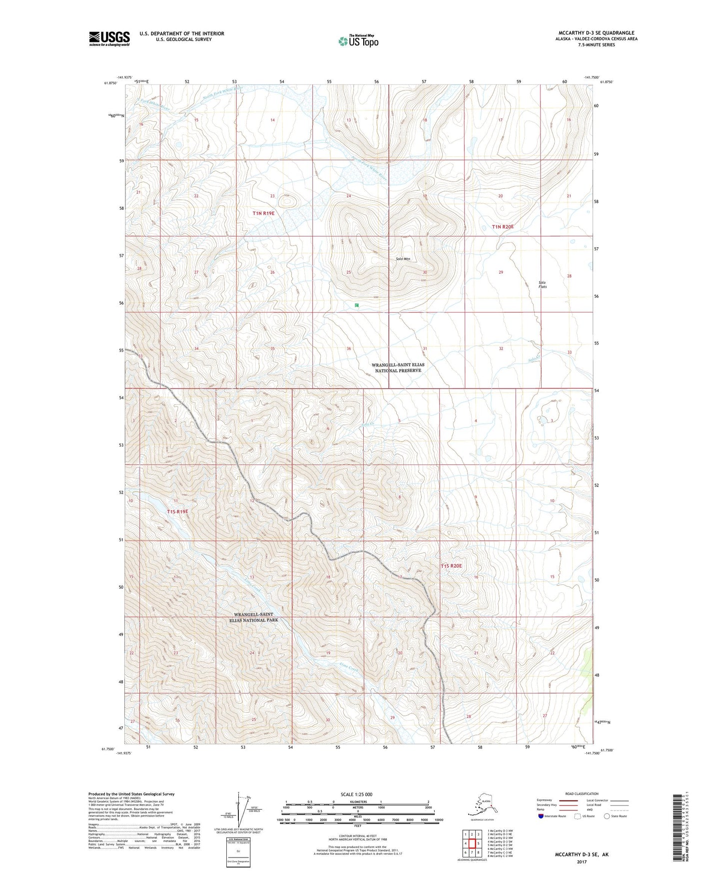 McCarthy D-3 SE Alaska US Topo Map Image