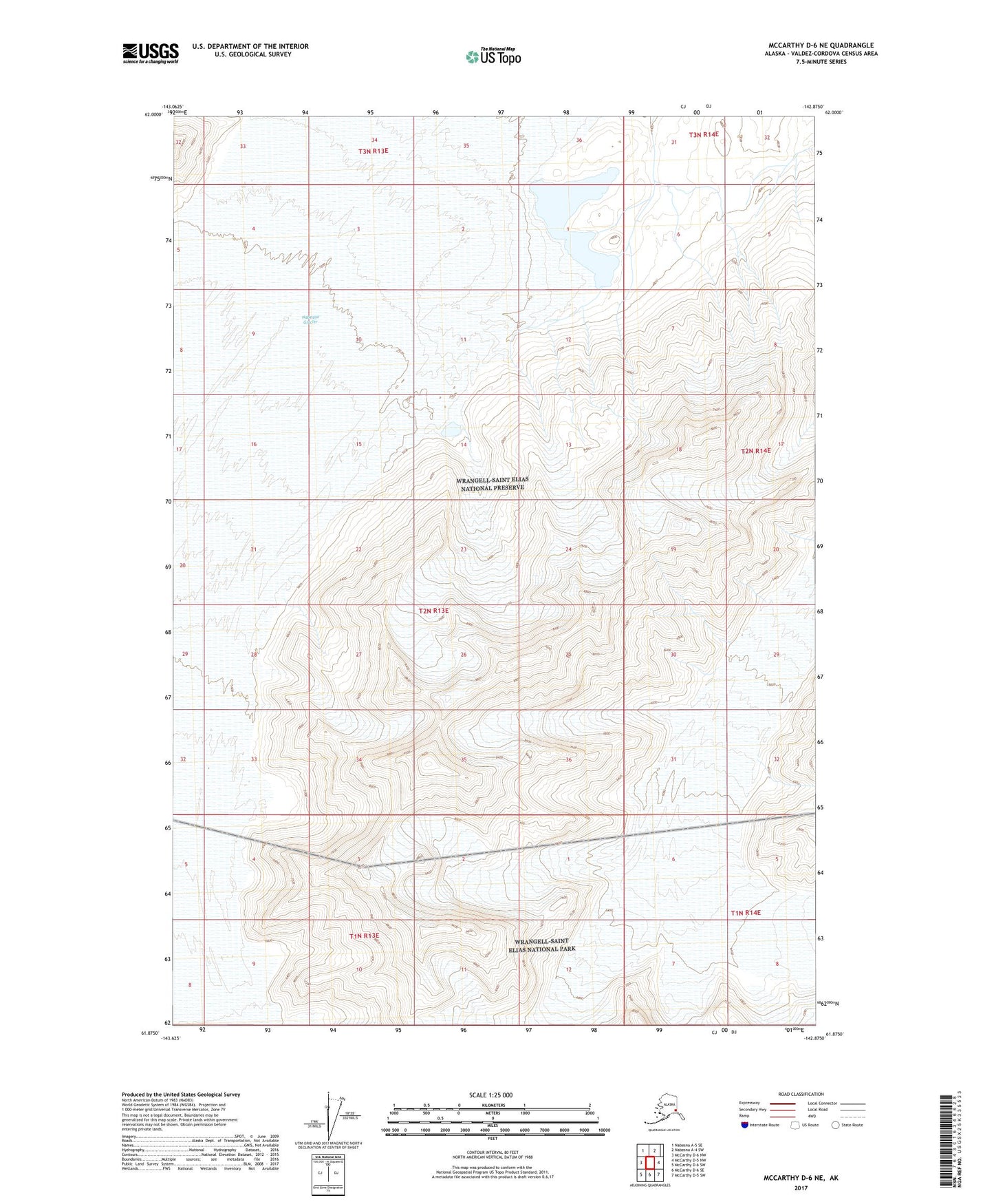 McCarthy D-6 NE Alaska US Topo Map Image