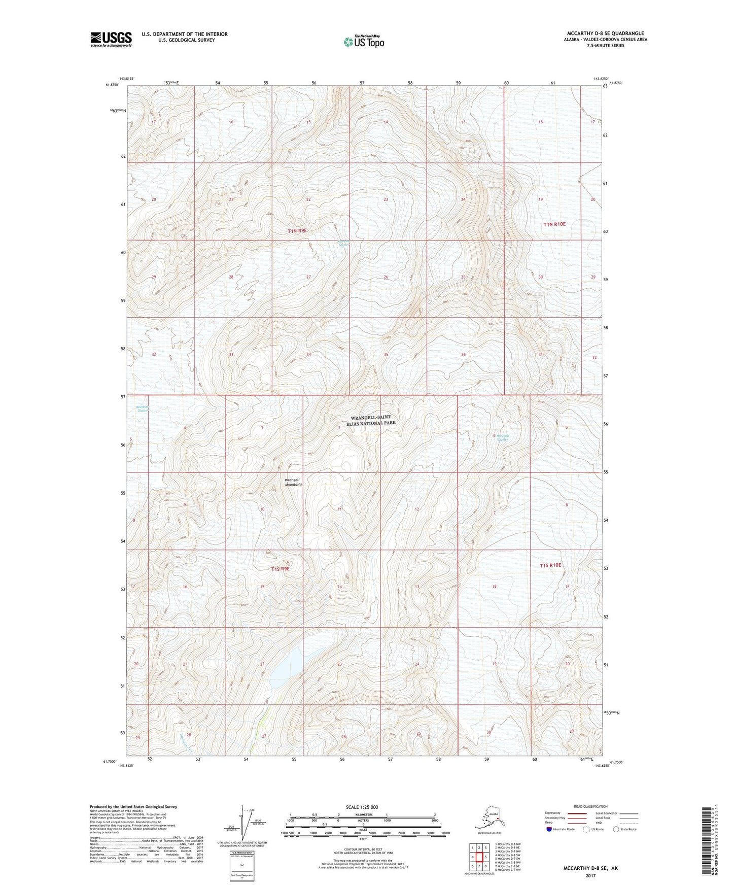 McCarthy D-8 SE Alaska US Topo Map Image