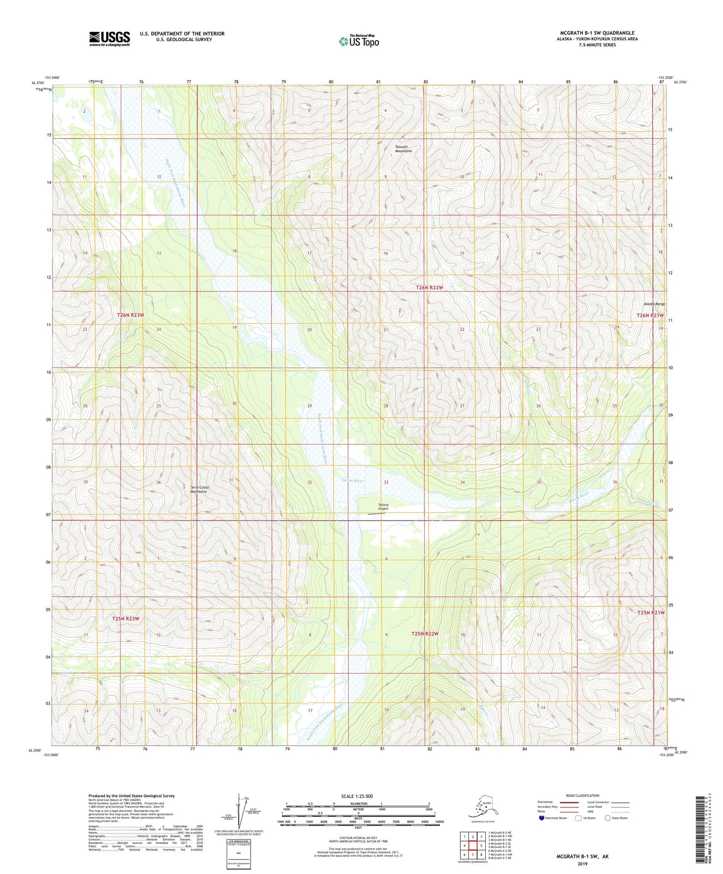 McGrath B-1 SW Alaska US Topo Map Image