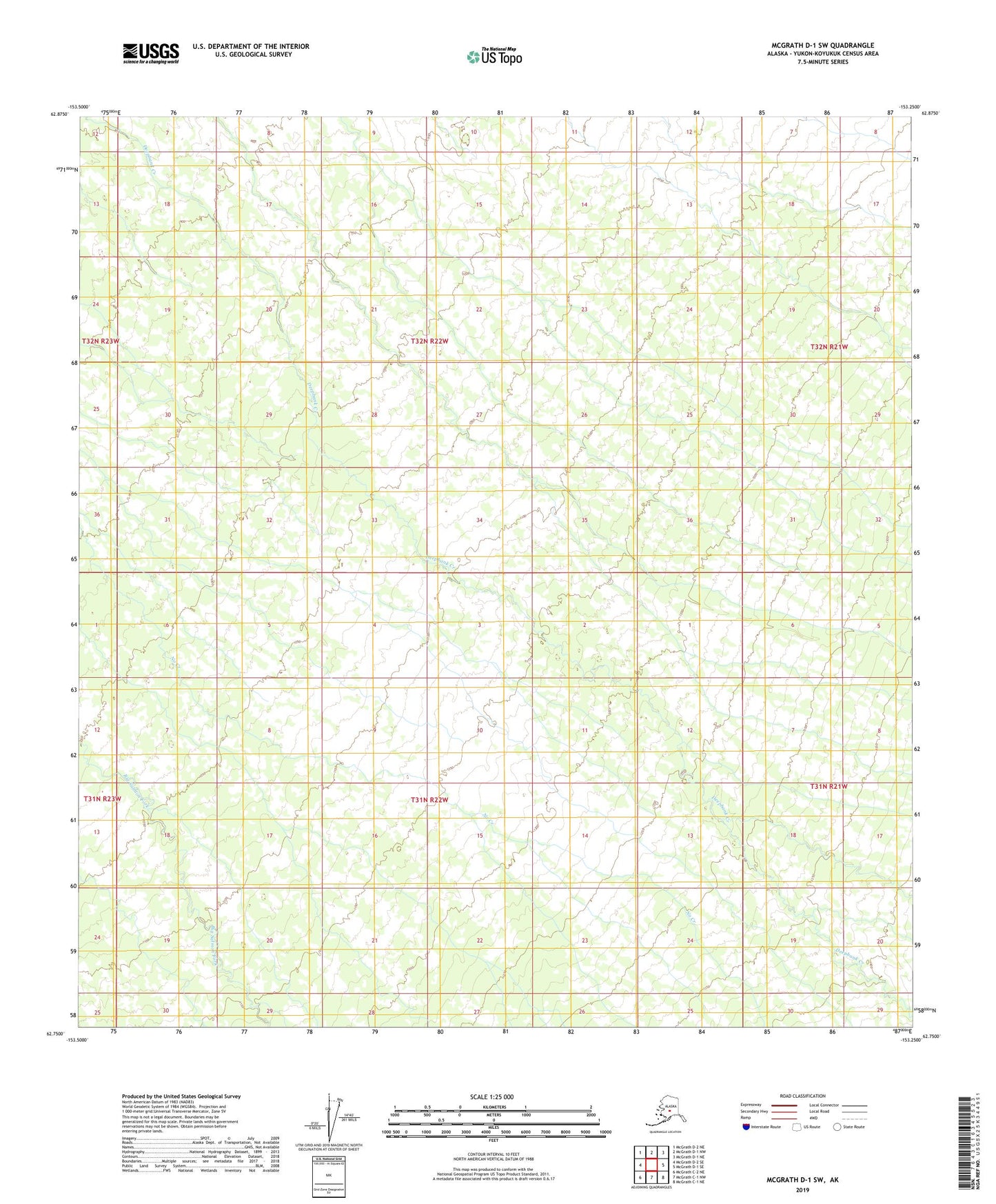 McGrath D-1 SW Alaska US Topo Map Image