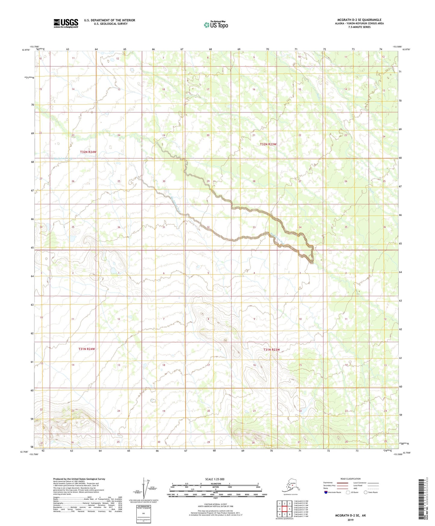 McGrath D-2 SE Alaska US Topo Map Image