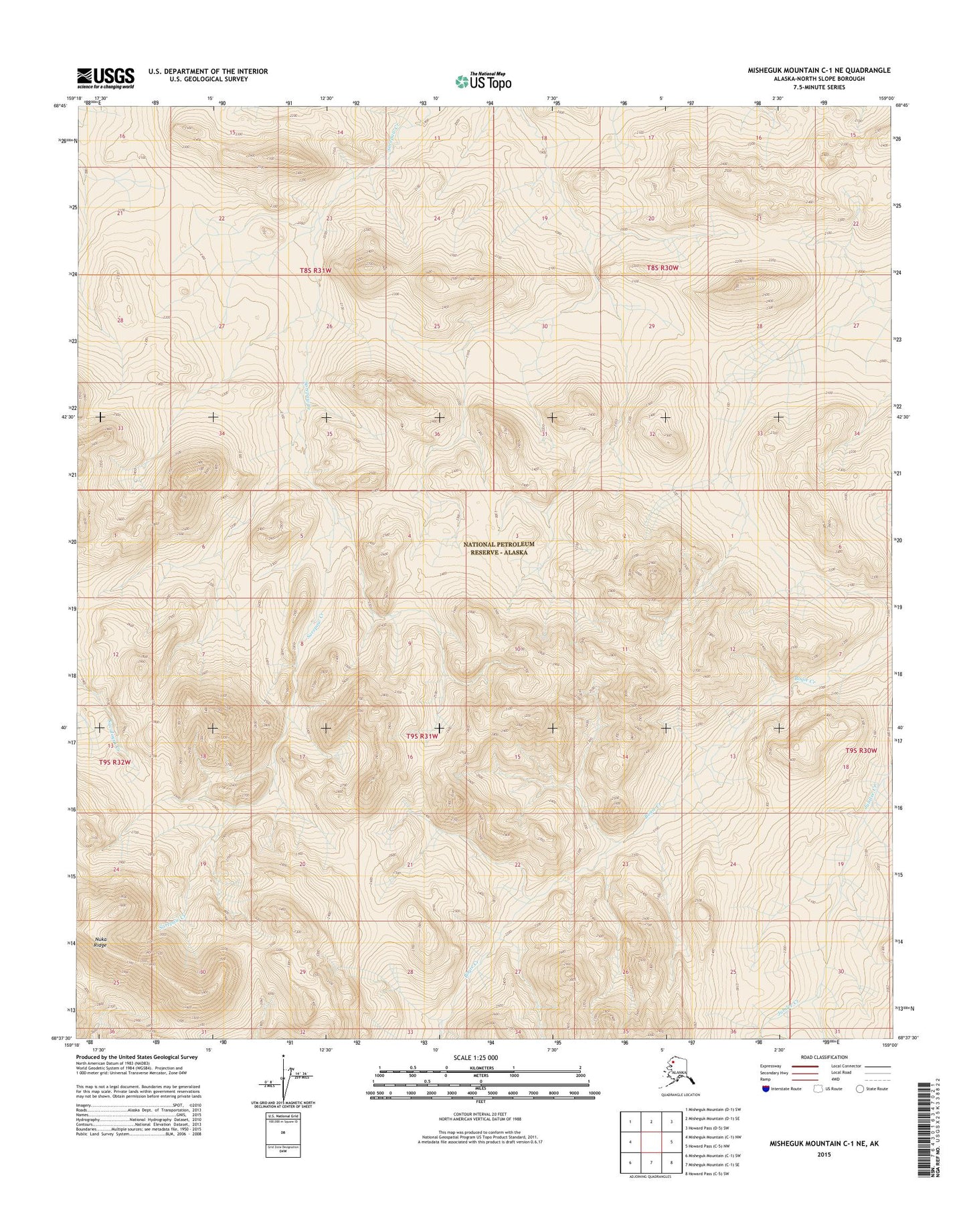 Misheguk Mountain C-1 NE Alaska US Topo Map Image