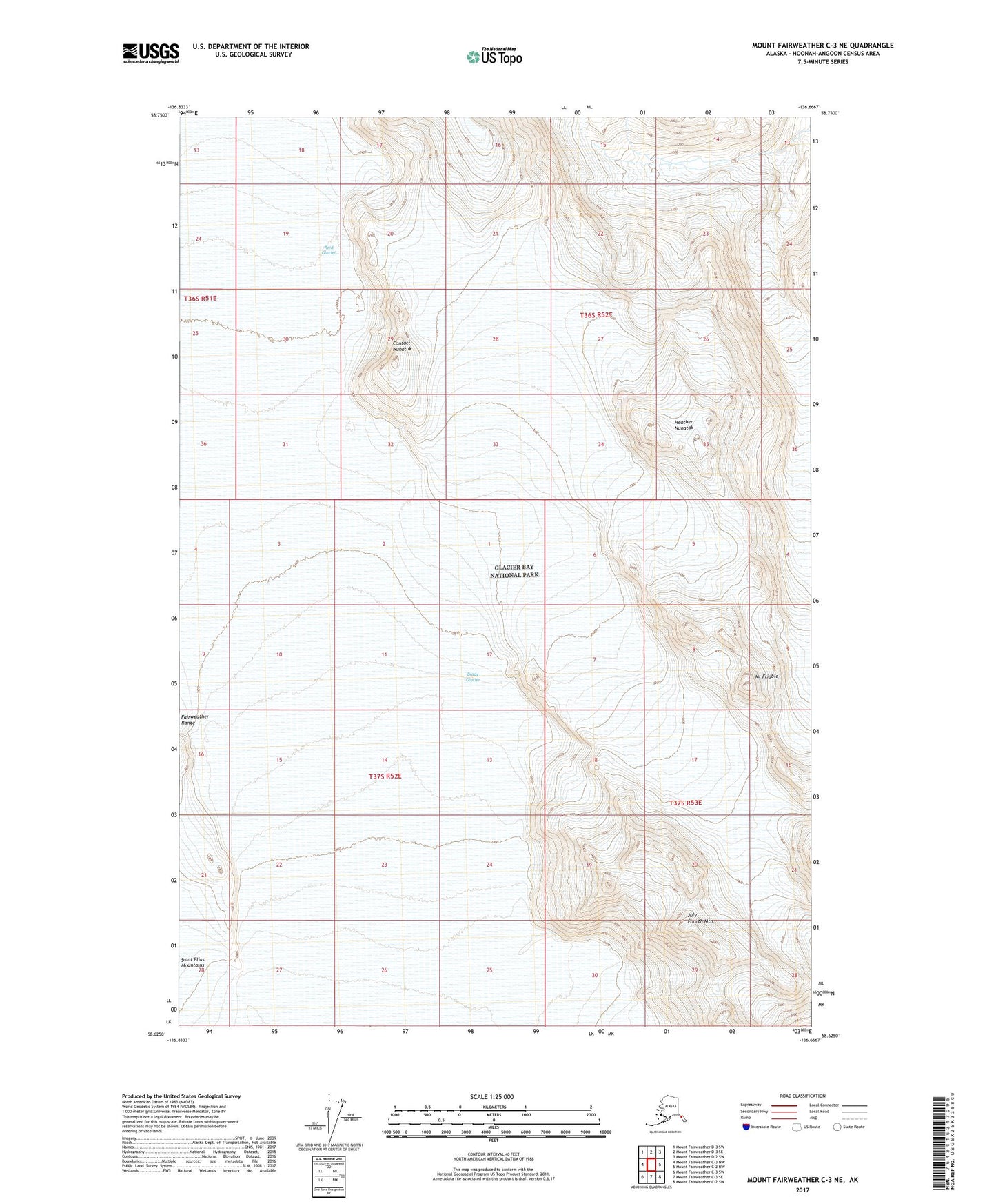 Mount Fairweather C-3 NE Alaska US Topo Map Image