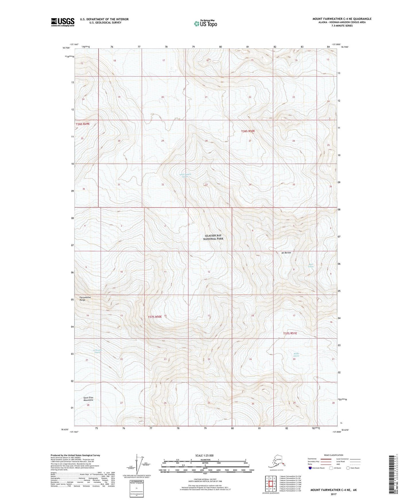 Mount Fairweather C-4 NE Alaska US Topo Map Image