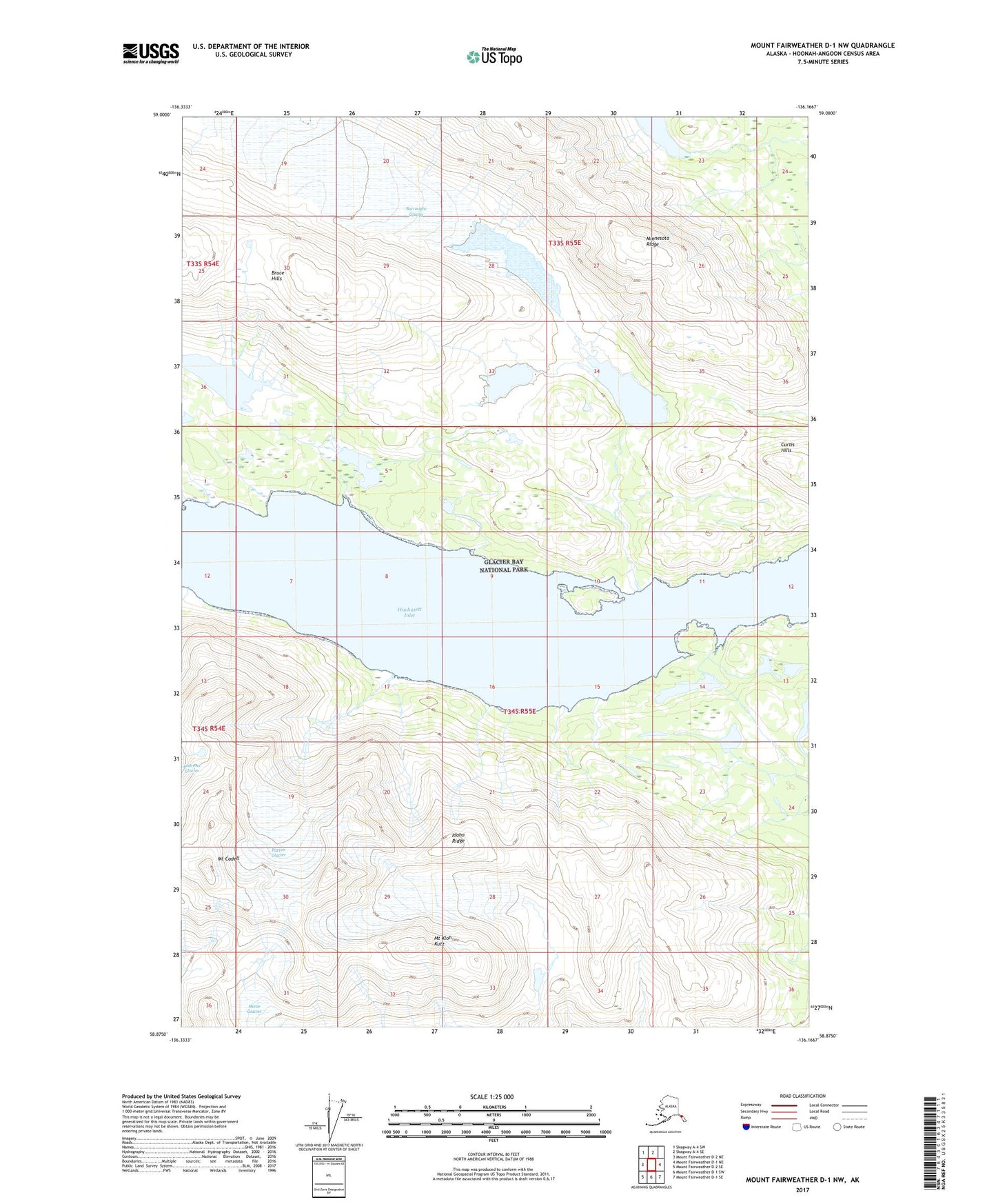 Mount Fairweather D-1 NW Alaska US Topo Map Image