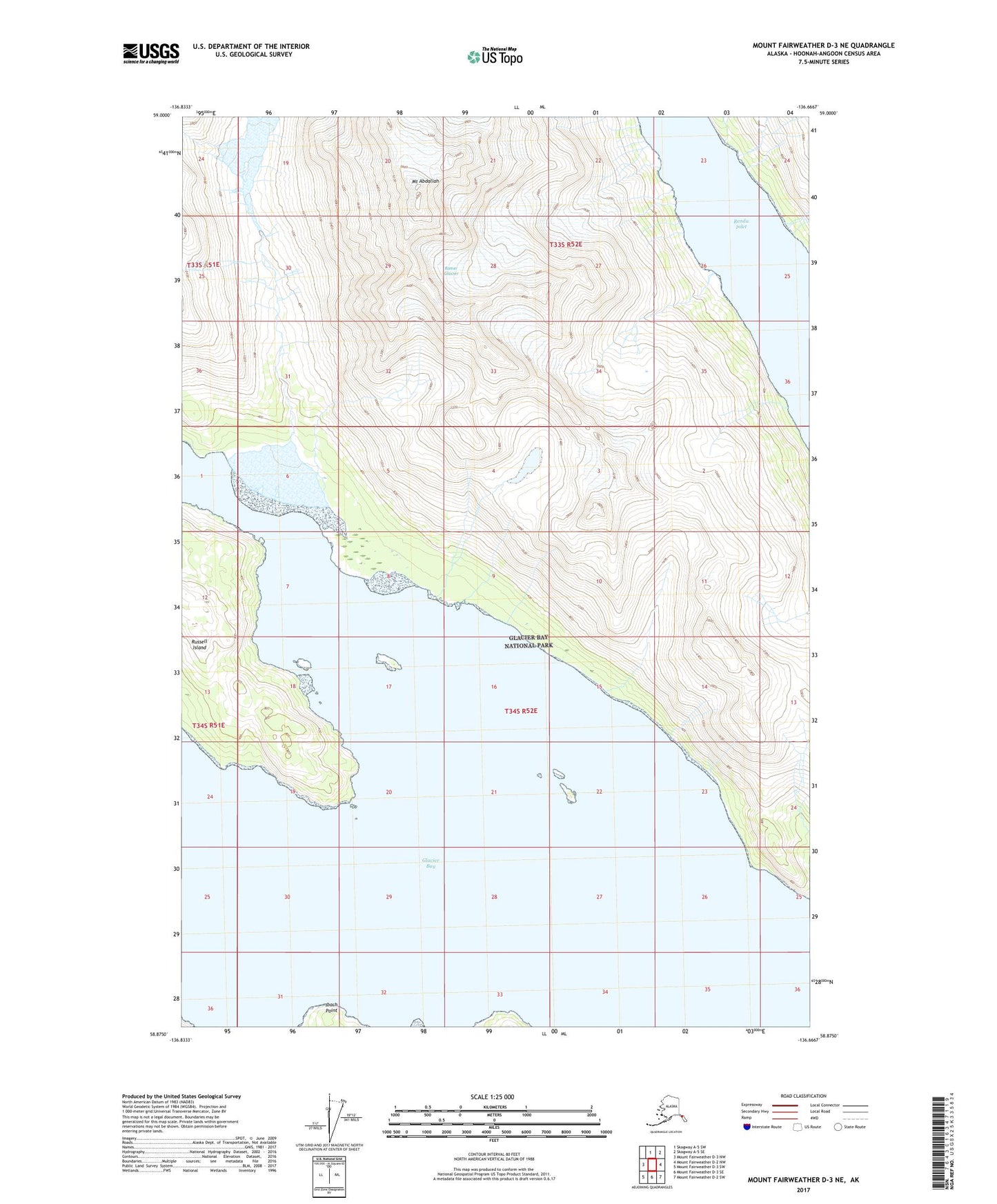 Mount Fairweather D-3 NE Alaska US Topo Map Image
